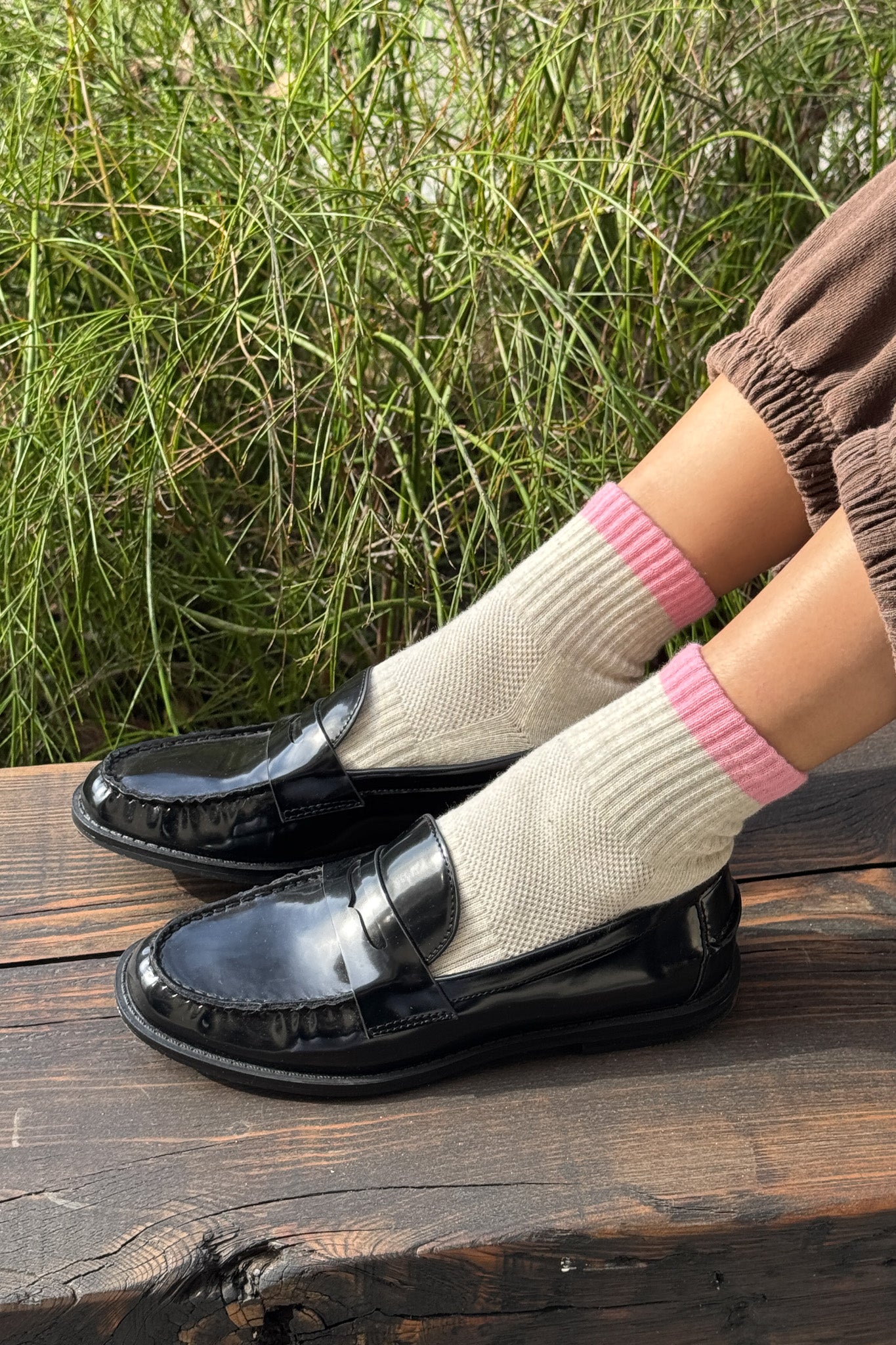 Color Block Girlfriend Socks - Grey Pink