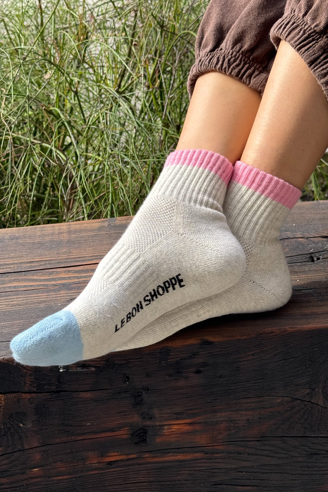 Color Block Girlfriend Socks - Grey Pink