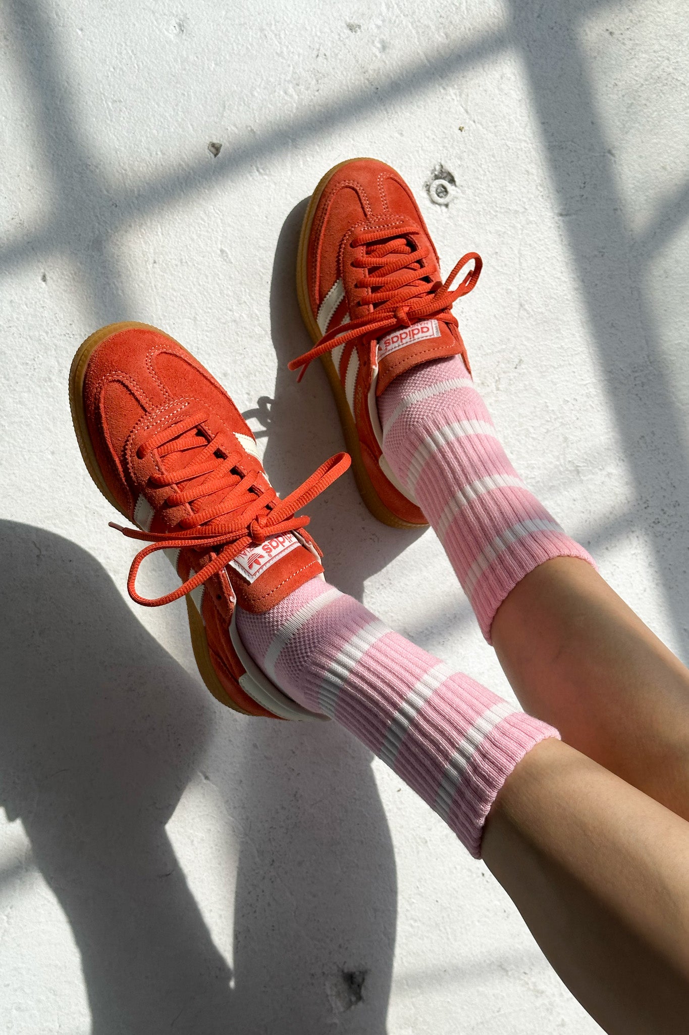 Striped Boyfriend Socks - Pink White Stripe