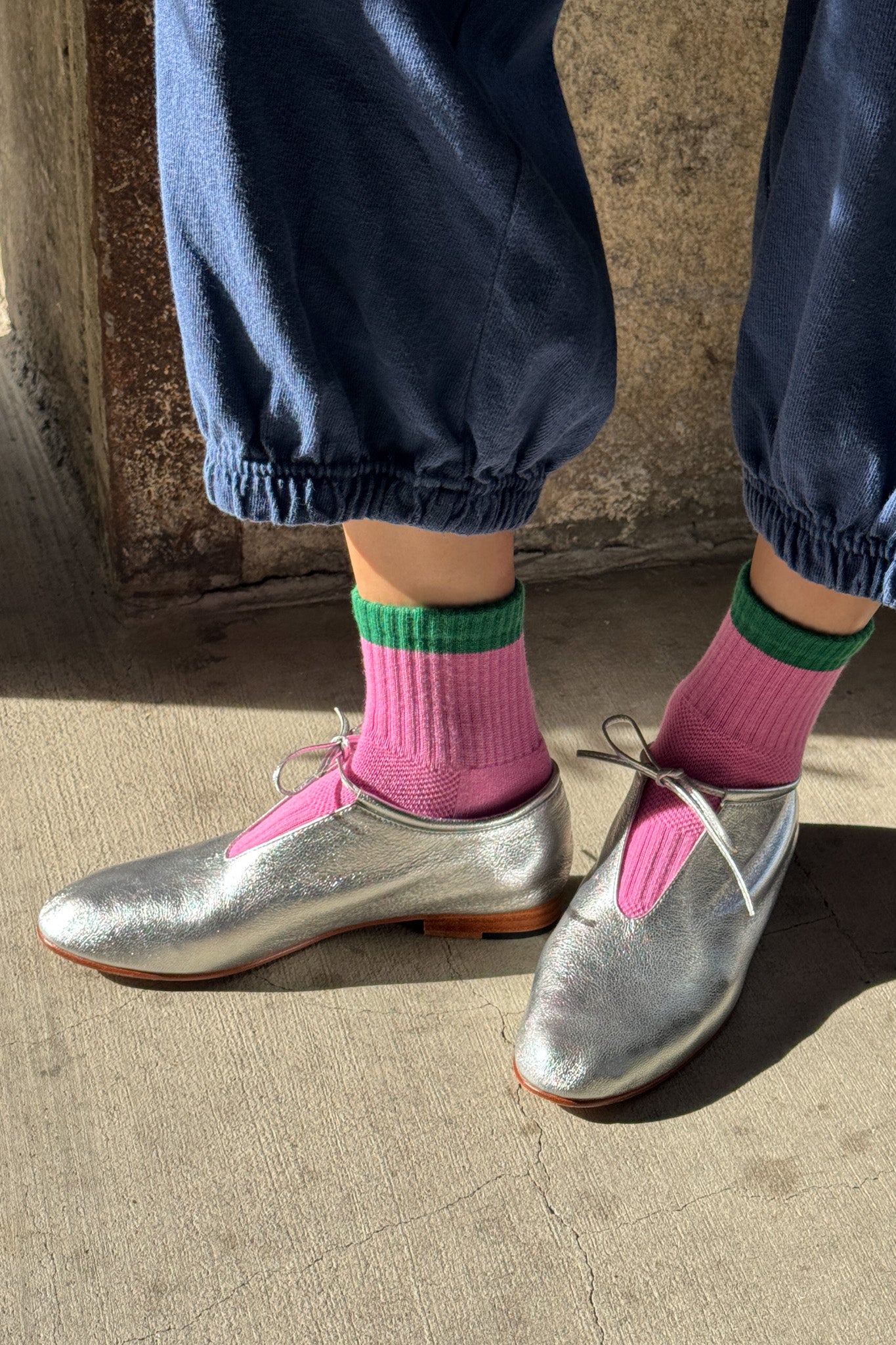 Color Block Girlfriend Socks - Rose Green