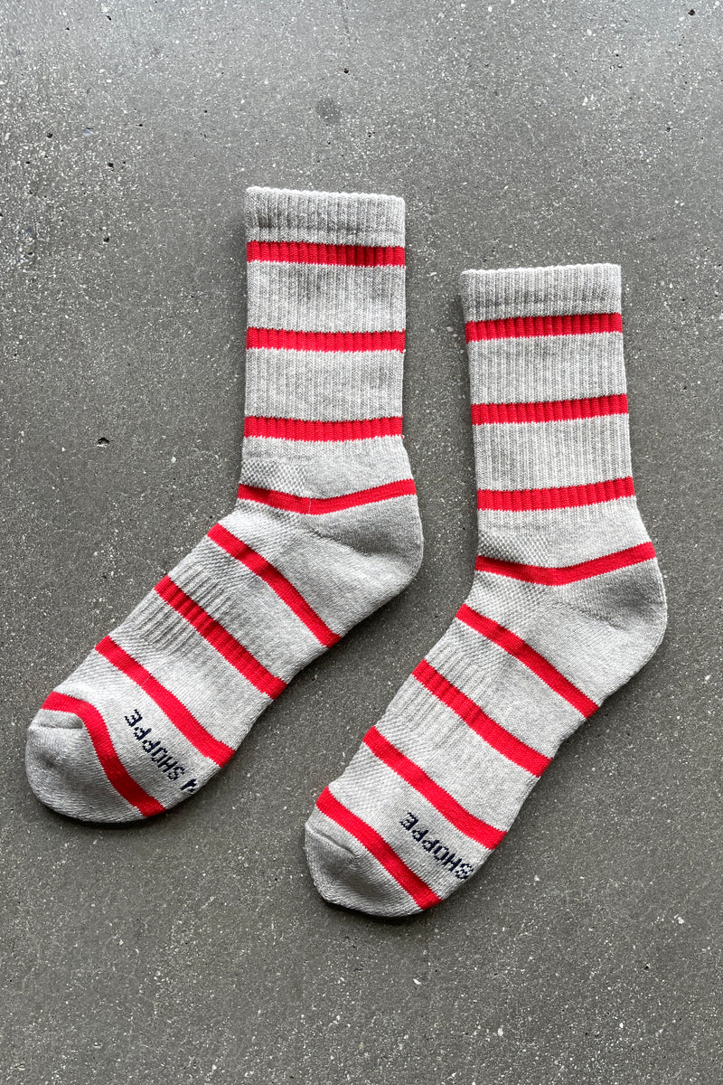 Striped Boyfriend Socks - Red Stripe
