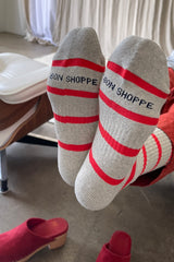 Striped Boyfriend Socks - Red Stripe