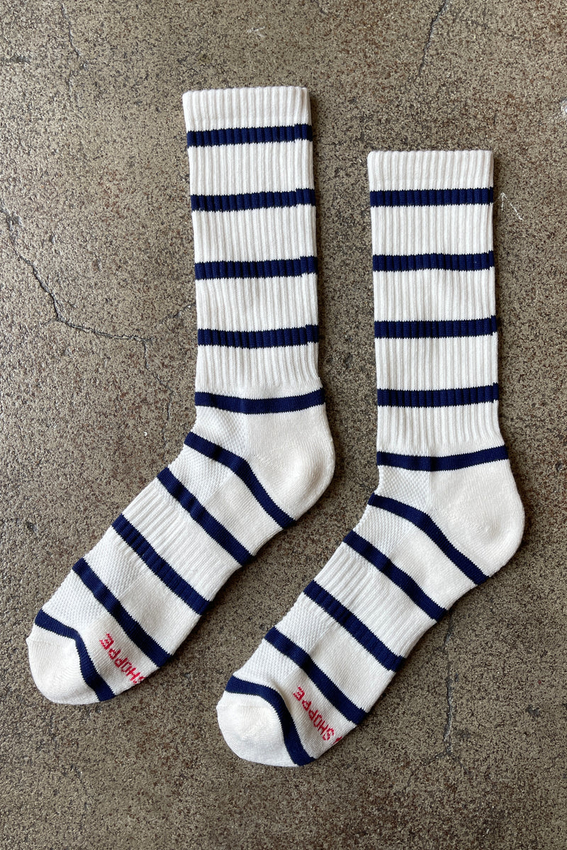 Extended Striped Boyfriend Socks - Sailor Stripe