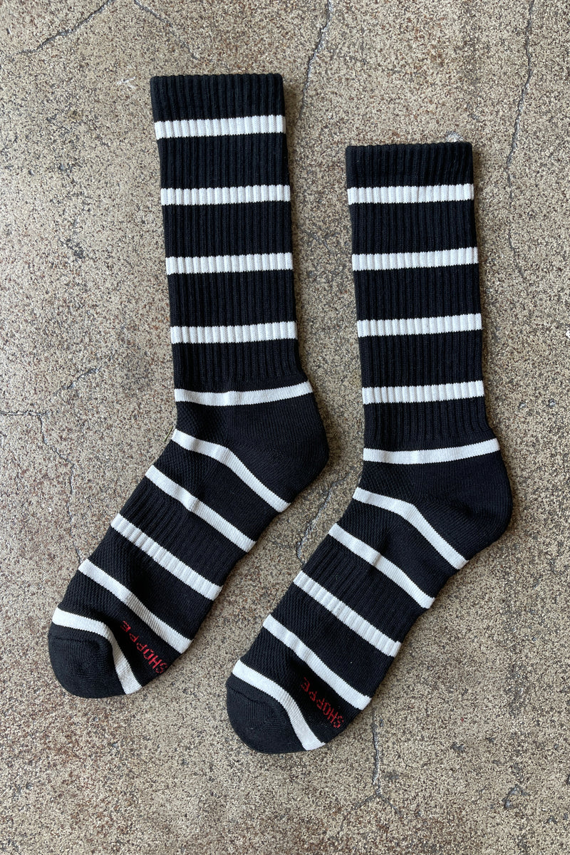 Extended Striped Boyfriend Socks - Black Stripe