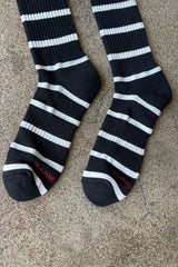 Extended Striped Boyfriend Socks - Black Stripe