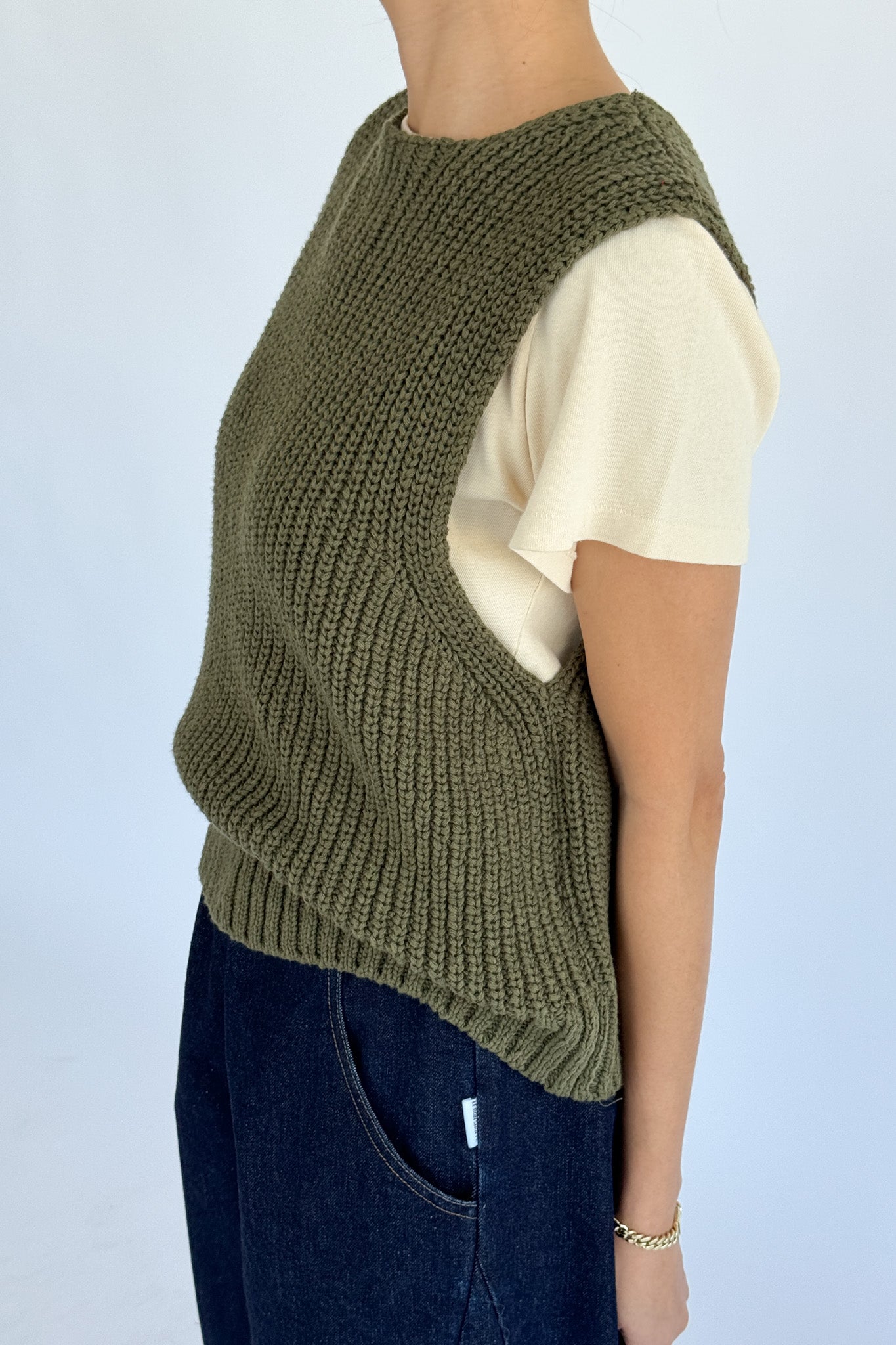 Gilet Pull Granny en Coton - Vert Olive