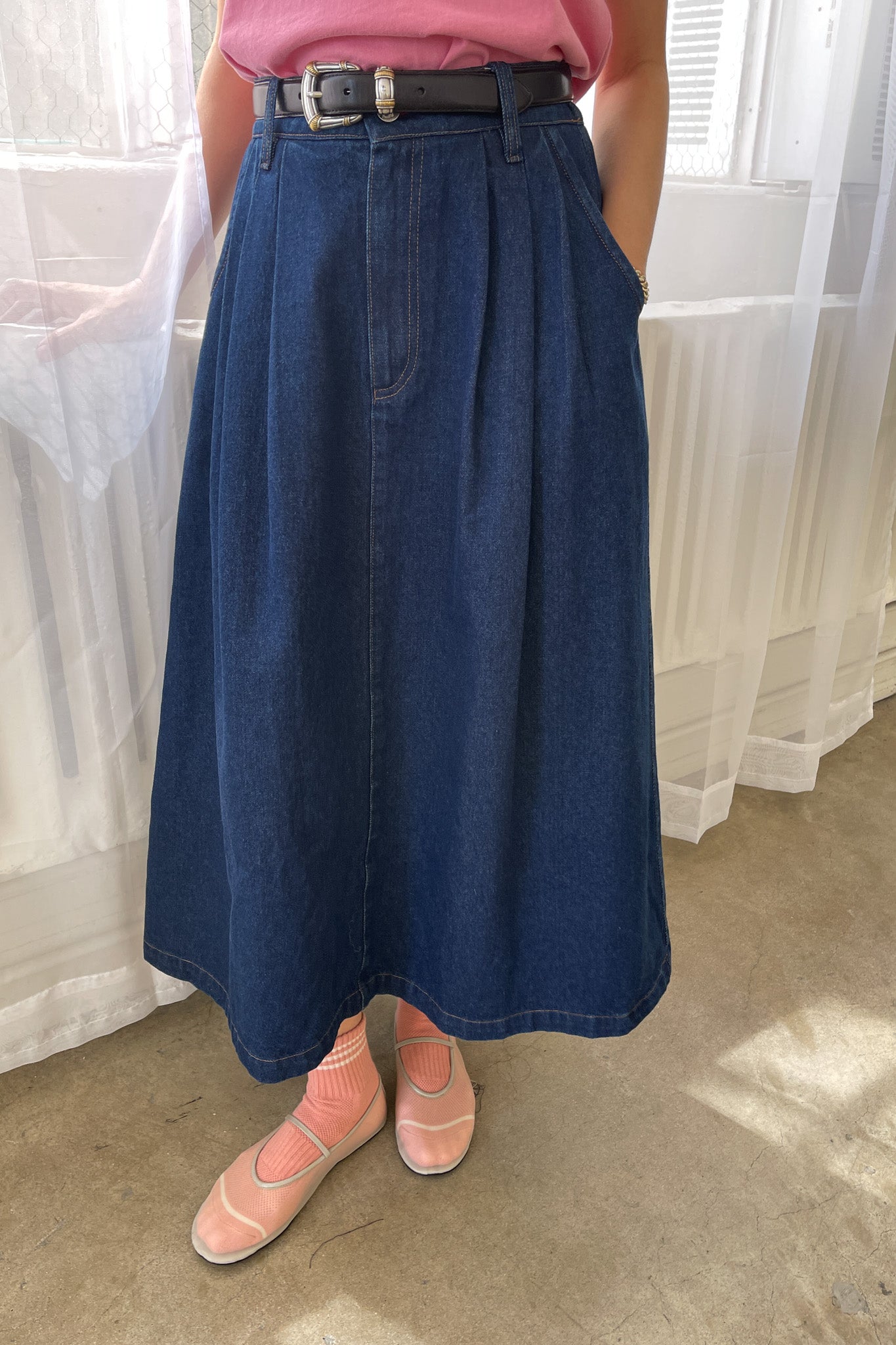 Long Farm Girl Skirt - Raw Denim