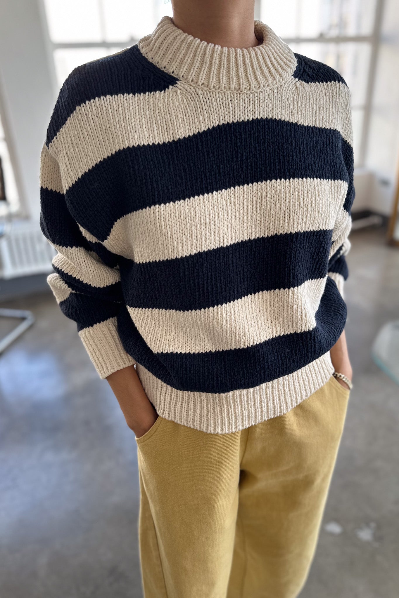 Zoe Cotton Sweater - Navy Stripe