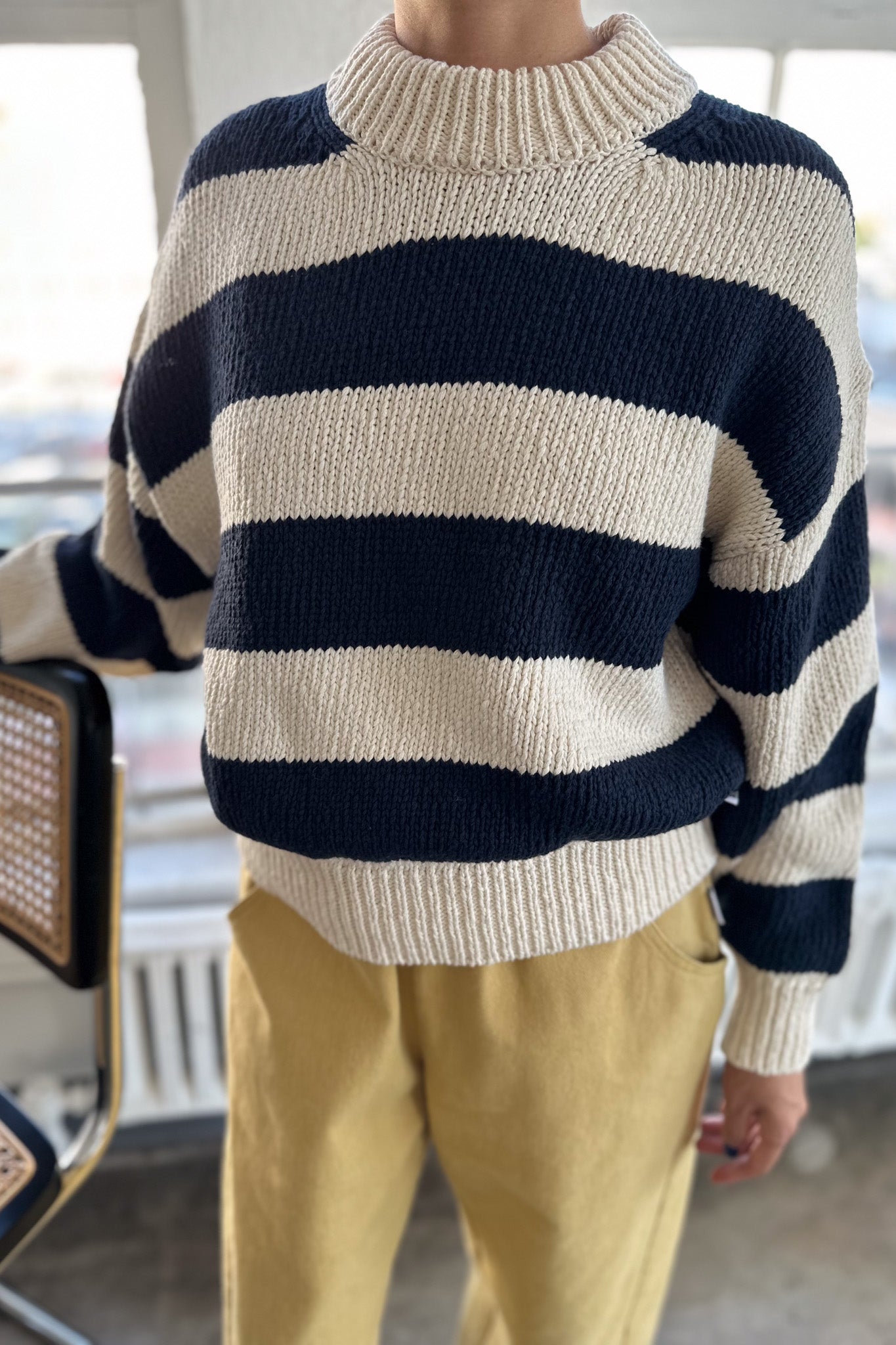 Zoe Cotton Sweater - Navy Stripe