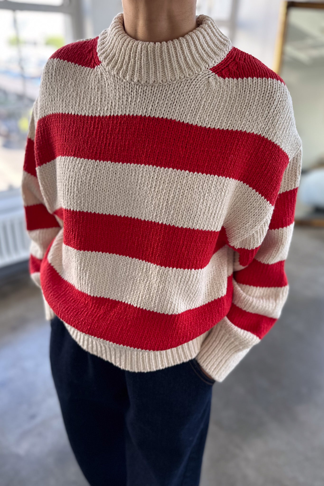 Zoe Cotton Sweater - Red Stripe