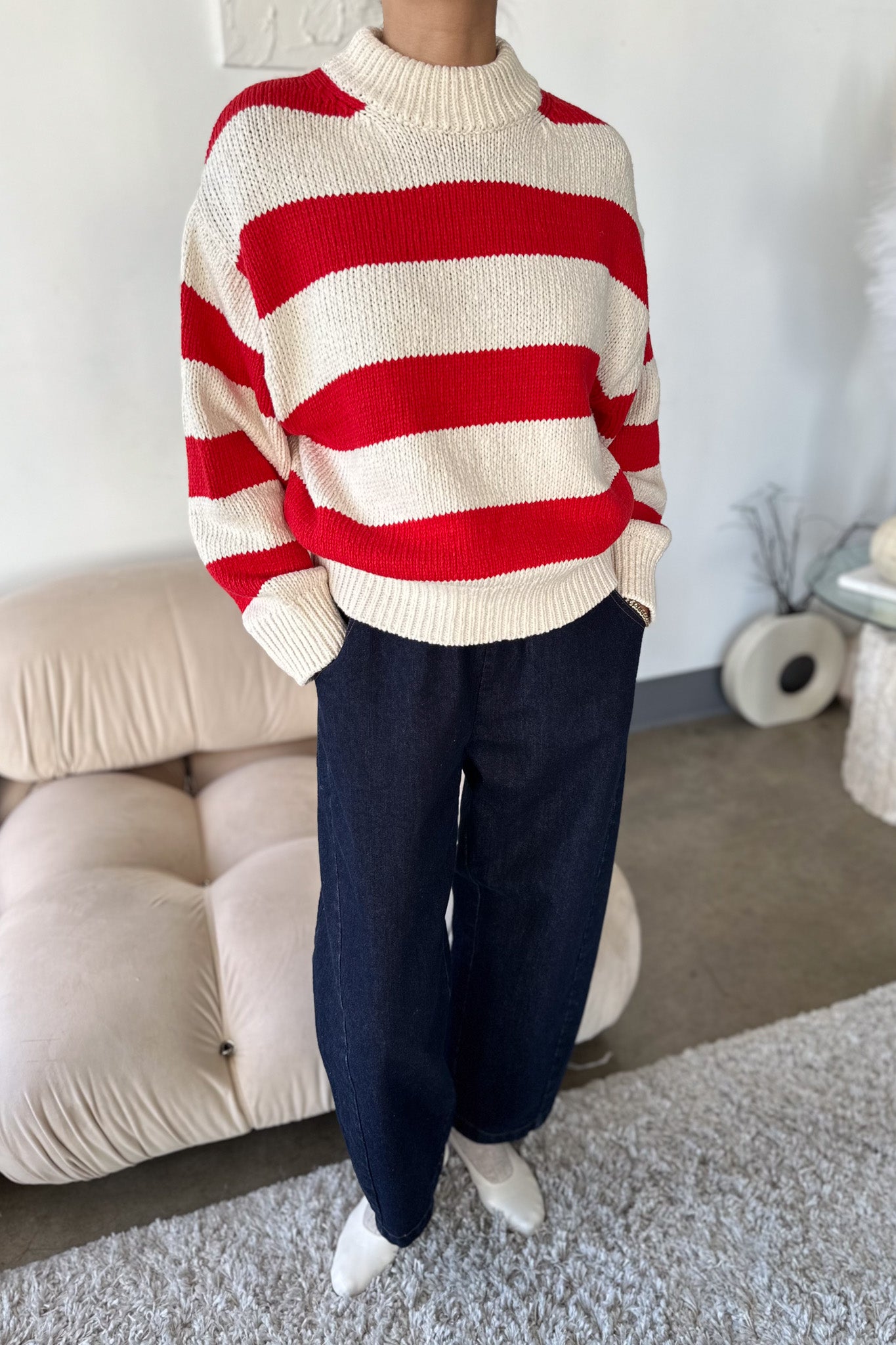 Zoe Cotton Sweater - Red Stripe