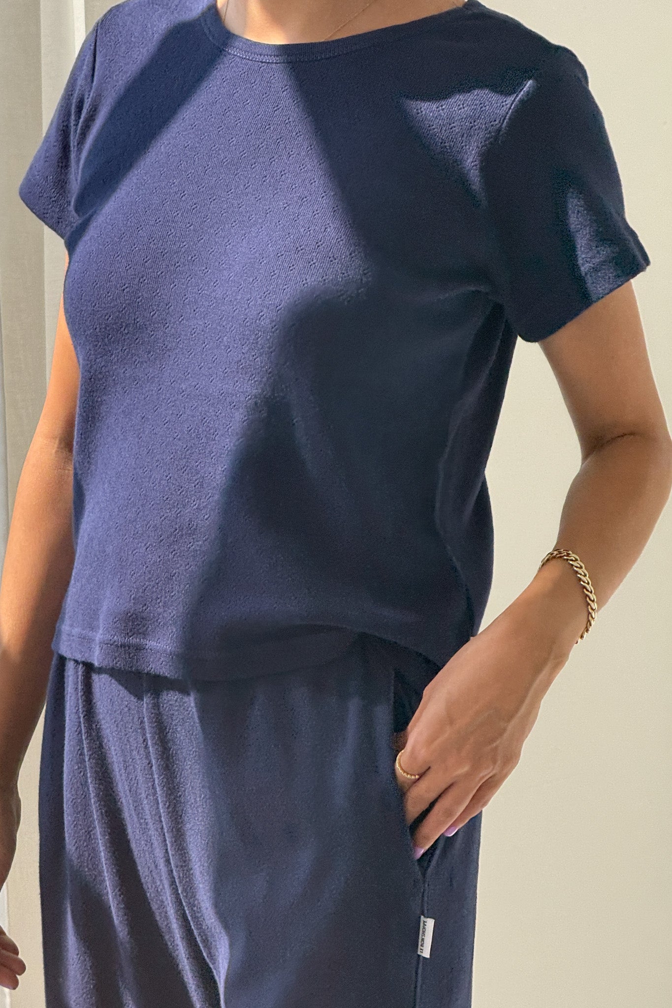 Pointelle Babe Tee - Navy