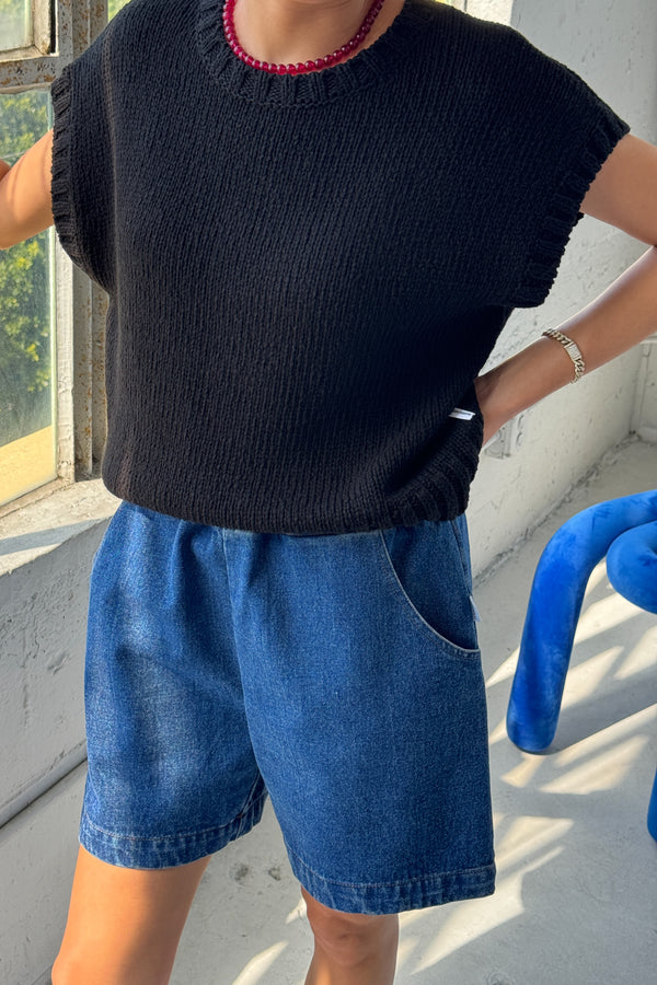 Pierre Cotton Sweater Top - Black