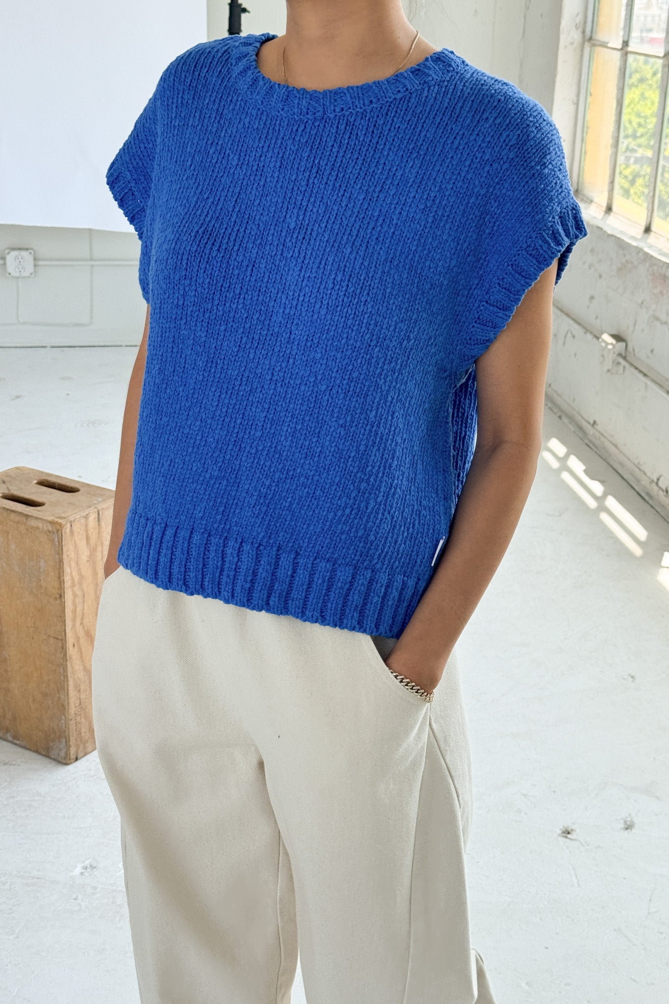 Pierre Cotton Sweater Top - Blue