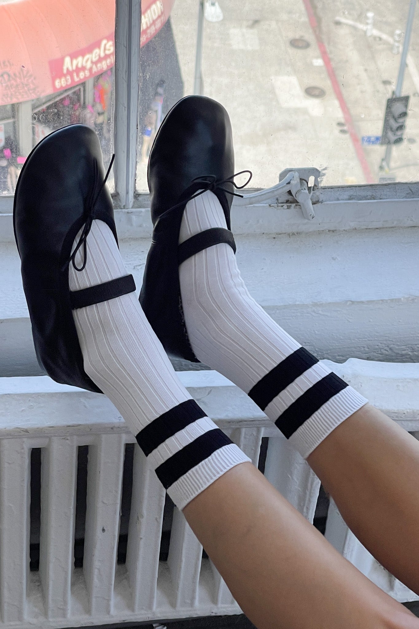 Her Varsity Socks - WHITE BLACK