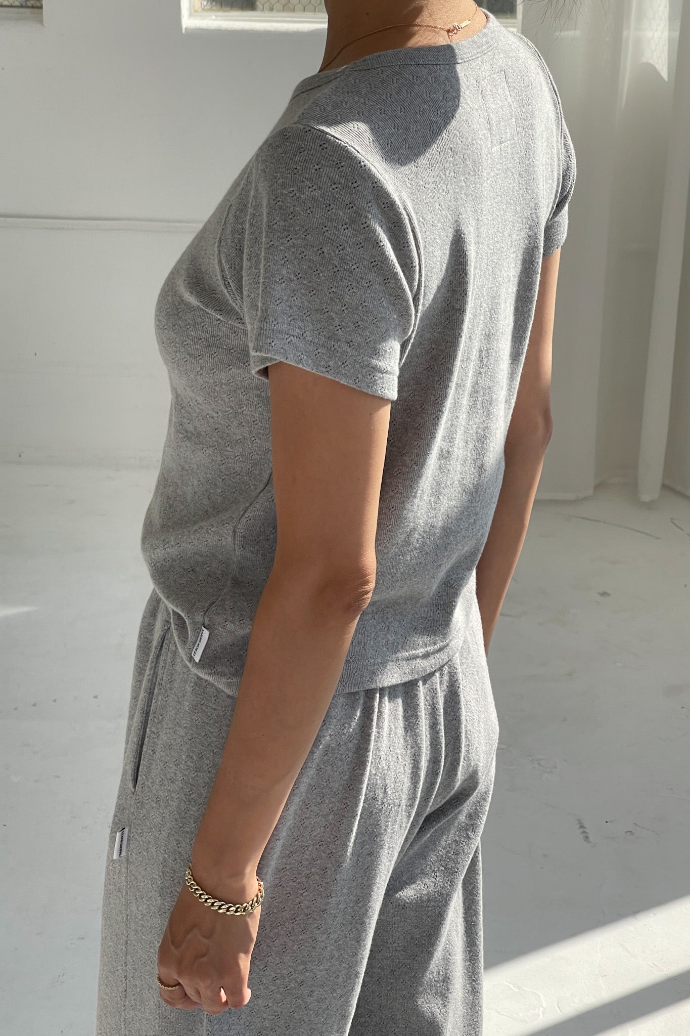 Pointelle Babe Tee - Melange Grey
