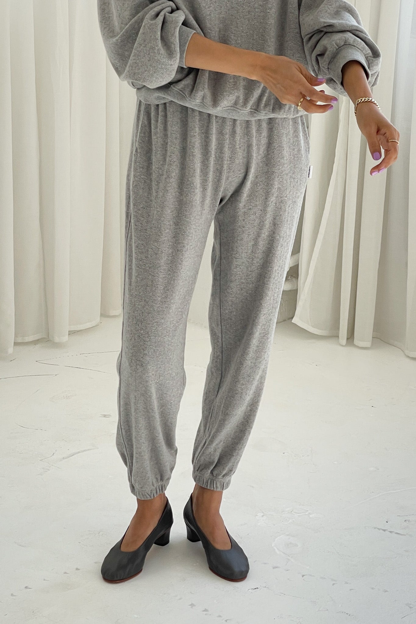 Pointelle Serene Joggers - Melange Grey