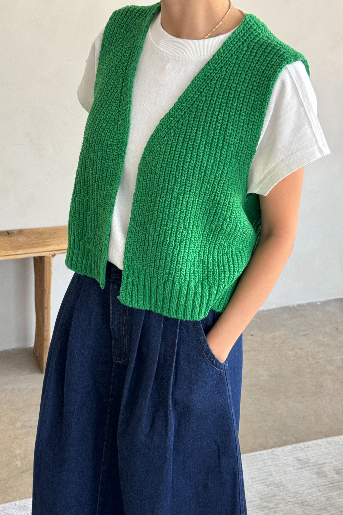 Gilet Pull Granny en Coton - Poivre Vert