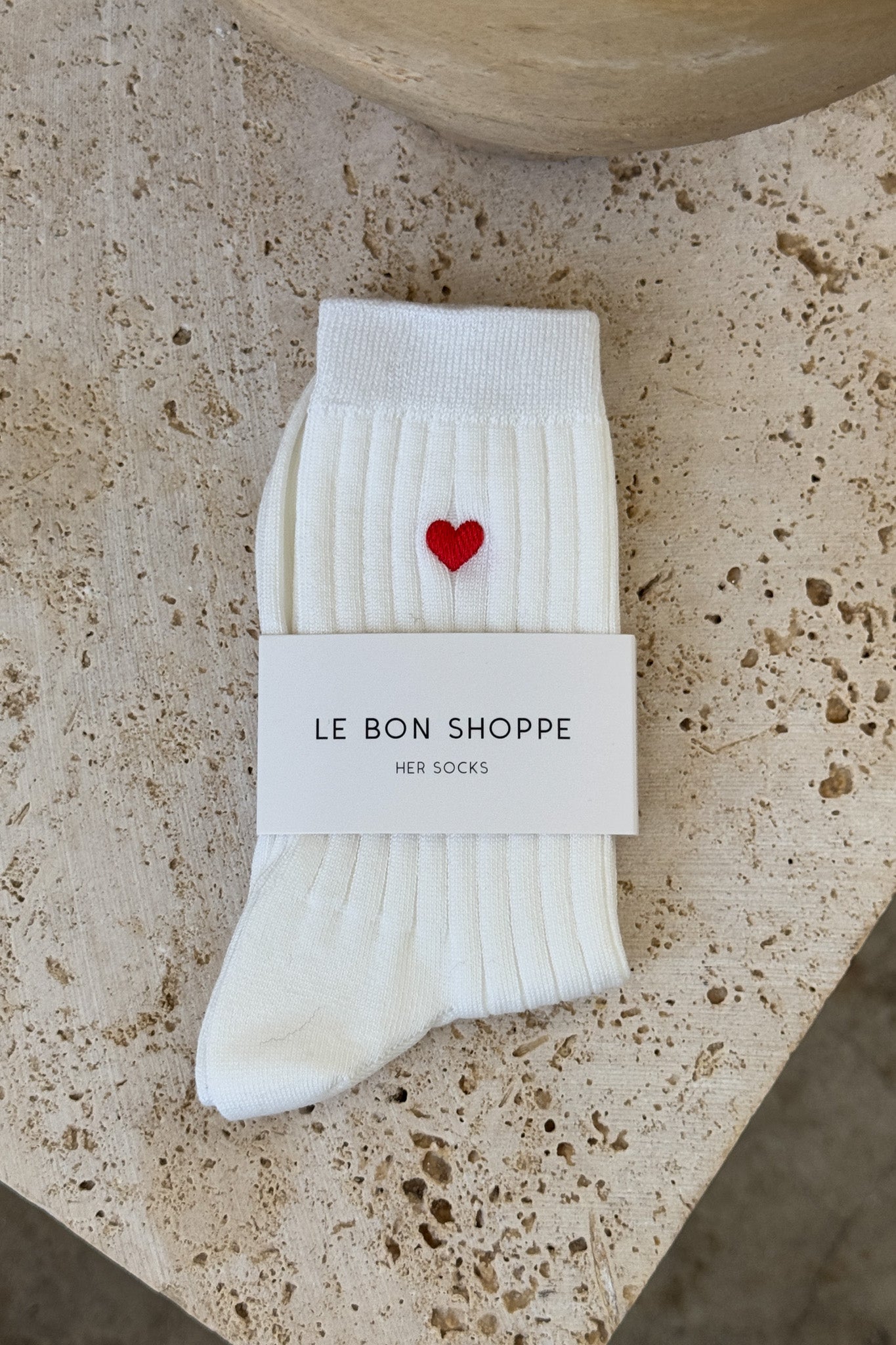 Embroidered Her Socks (MC cotton) - CLASSIC WHITE + HEART