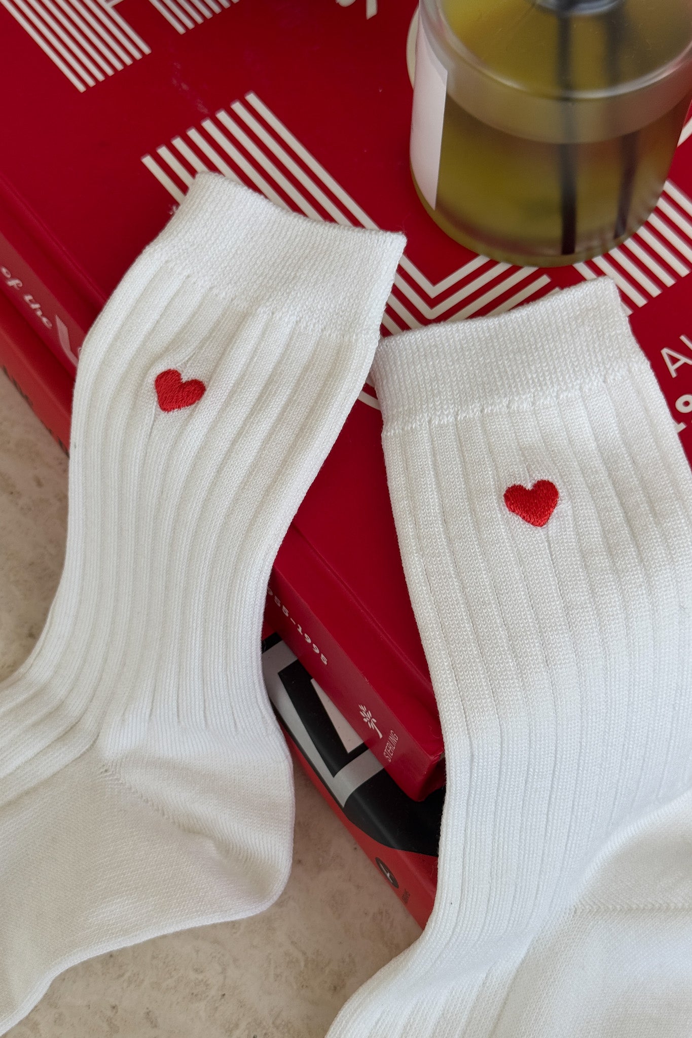 Embroidered Her Socks (MC cotton) - CLASSIC WHITE + HEART