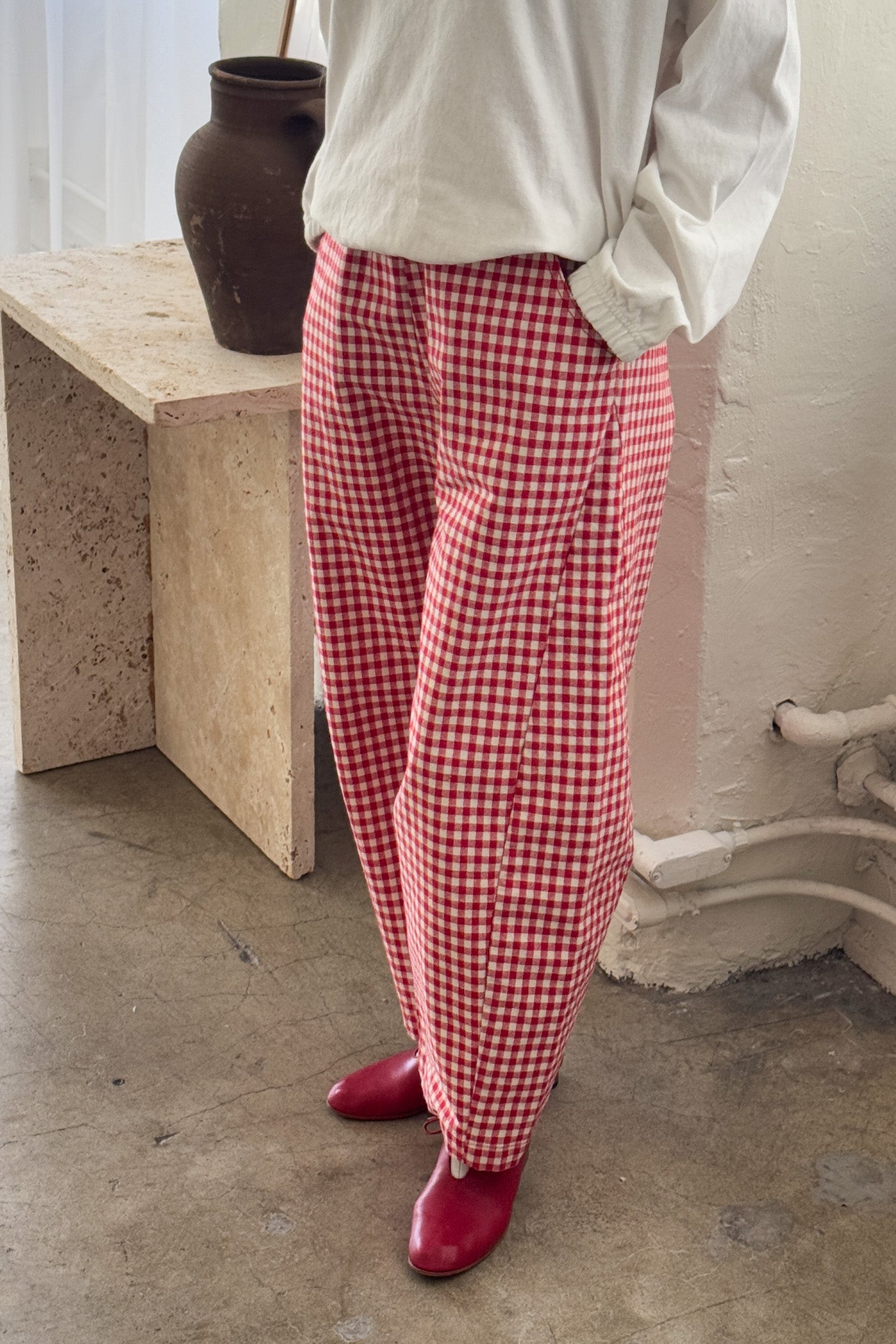 Gingham Arc Pants - Red Gingham