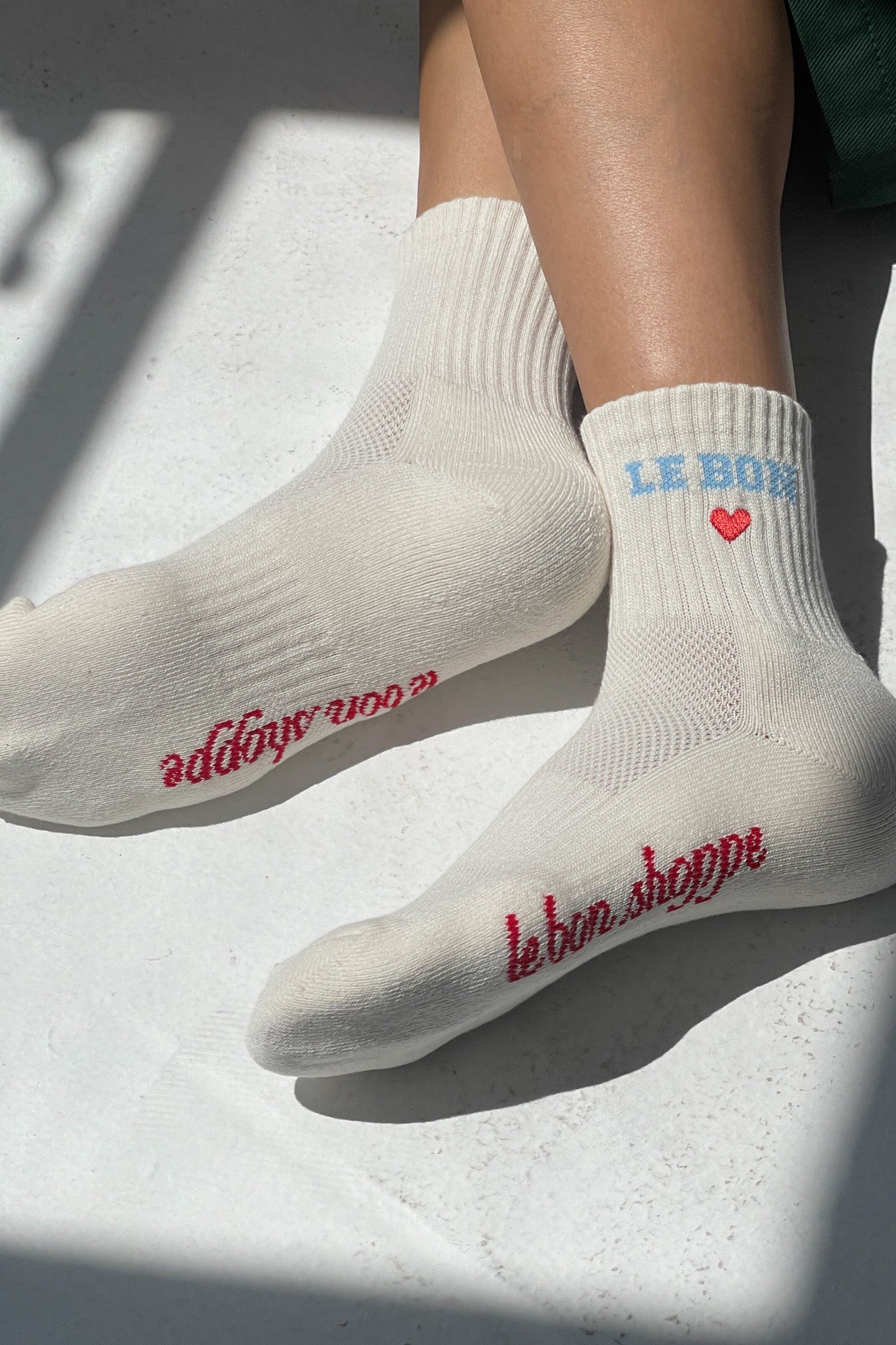 Embroidered Crew Socks - Vanilla