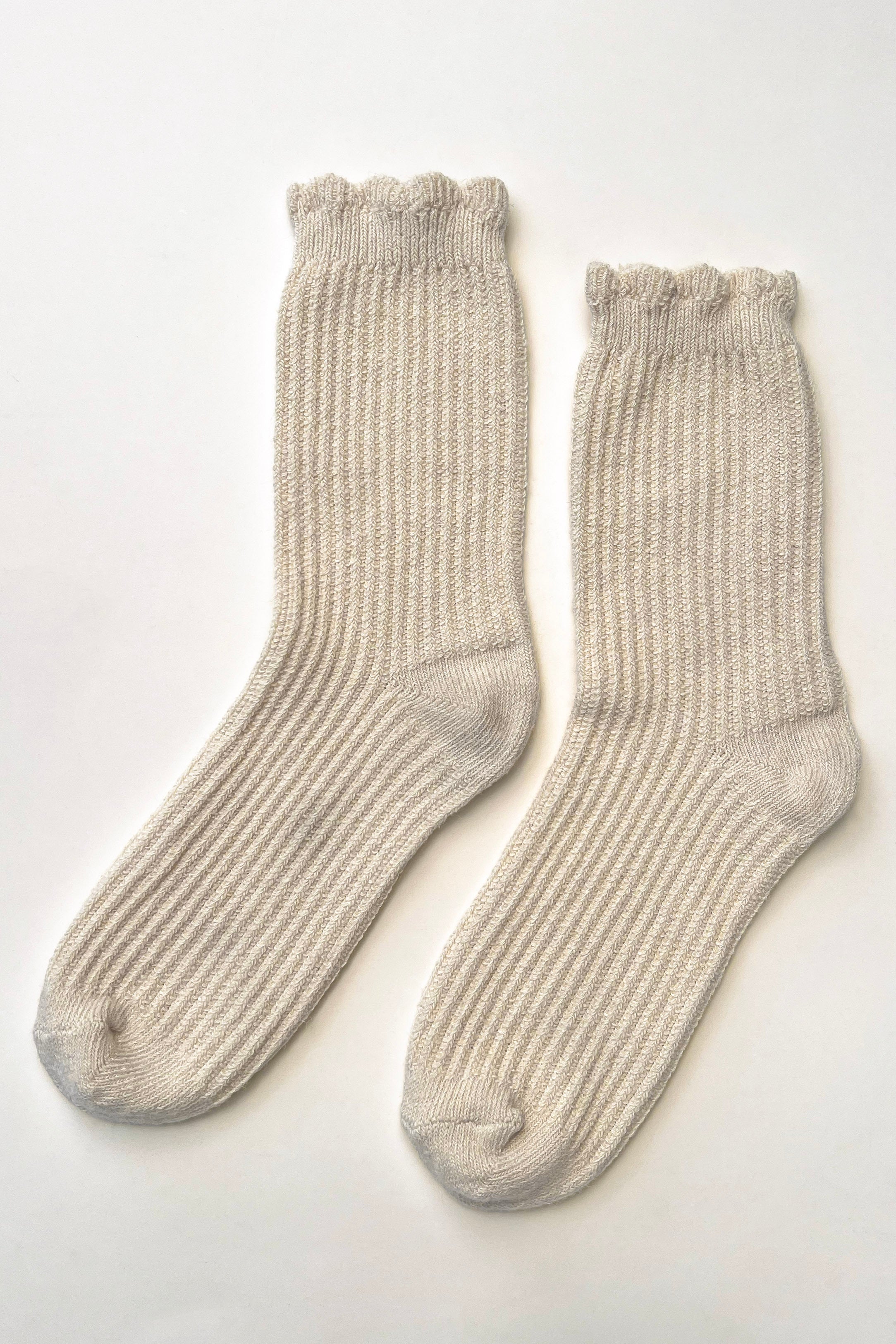 Linen Scallop Socks - Naturel