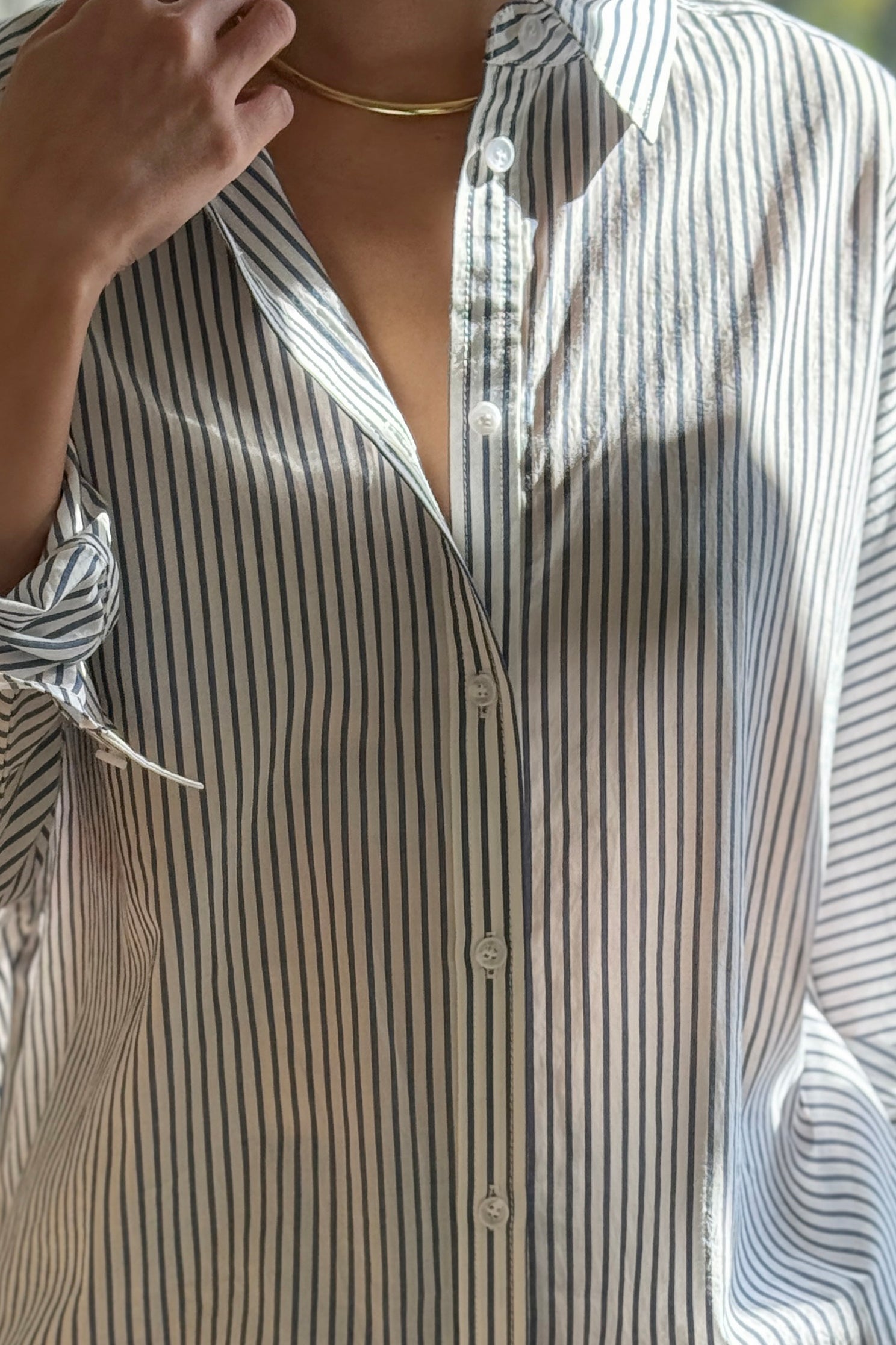 Striped Light Weight Owen Shirt - Denim Stripe On White