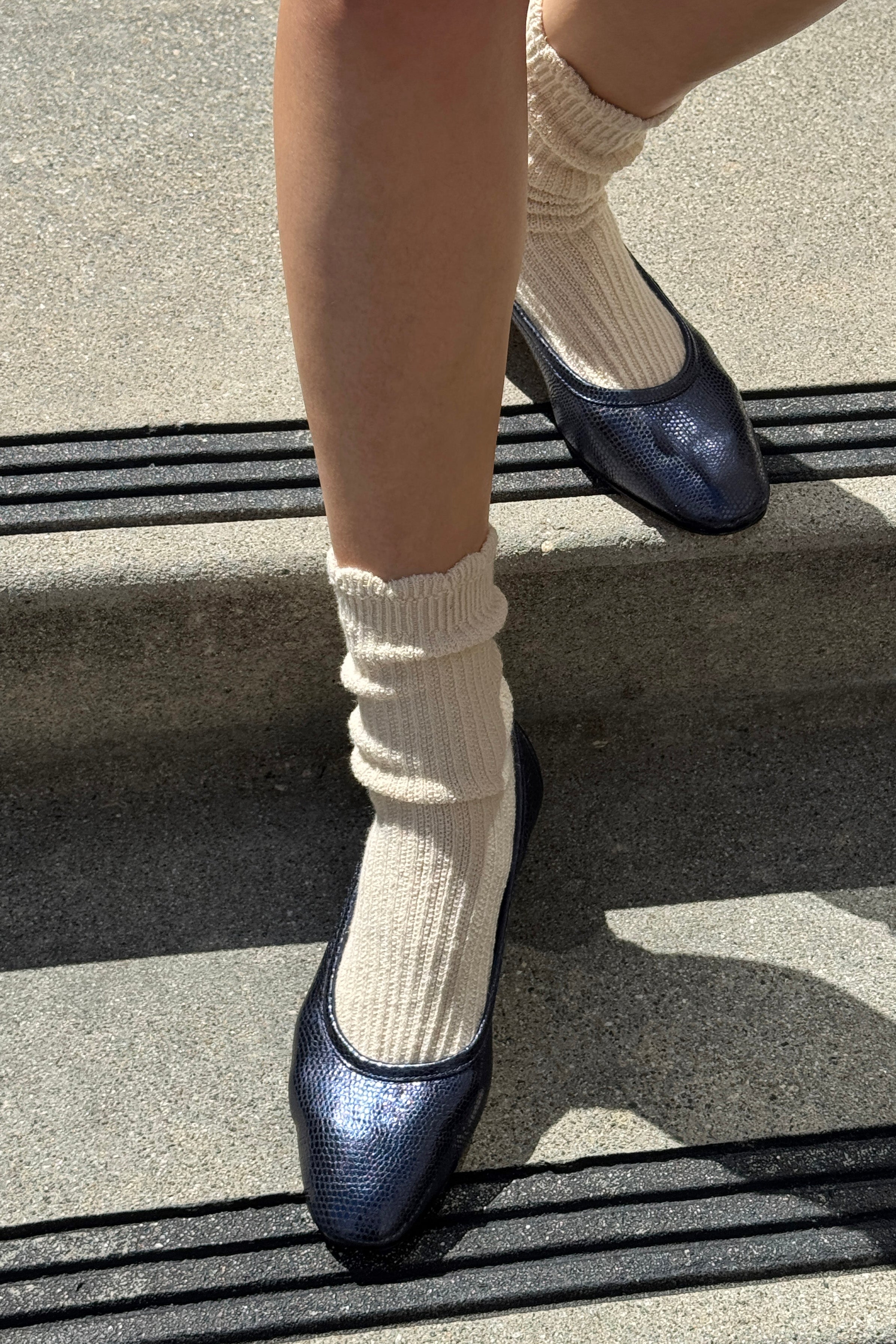 Linen Scallop Socks - Naturel