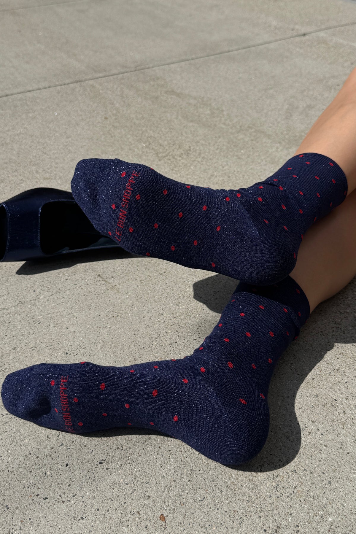 Lurex Patterned Sneaker - Polka Dot - Ink Blue/Red