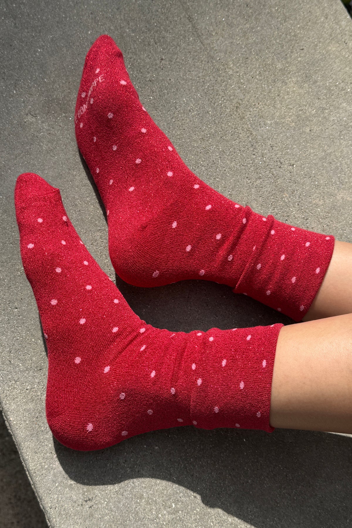 Lurex Patterned Sneaker - Polka Dot - Red/Pink