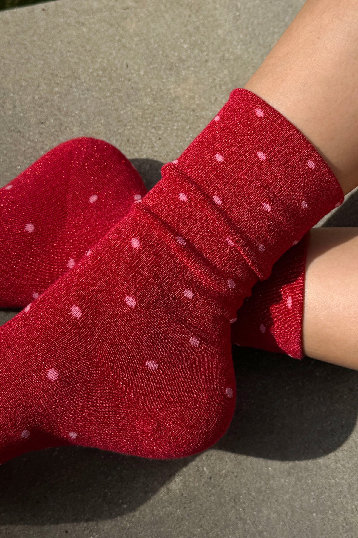 Lurex Patterned Sneaker - Polka Dot - Red/Pink