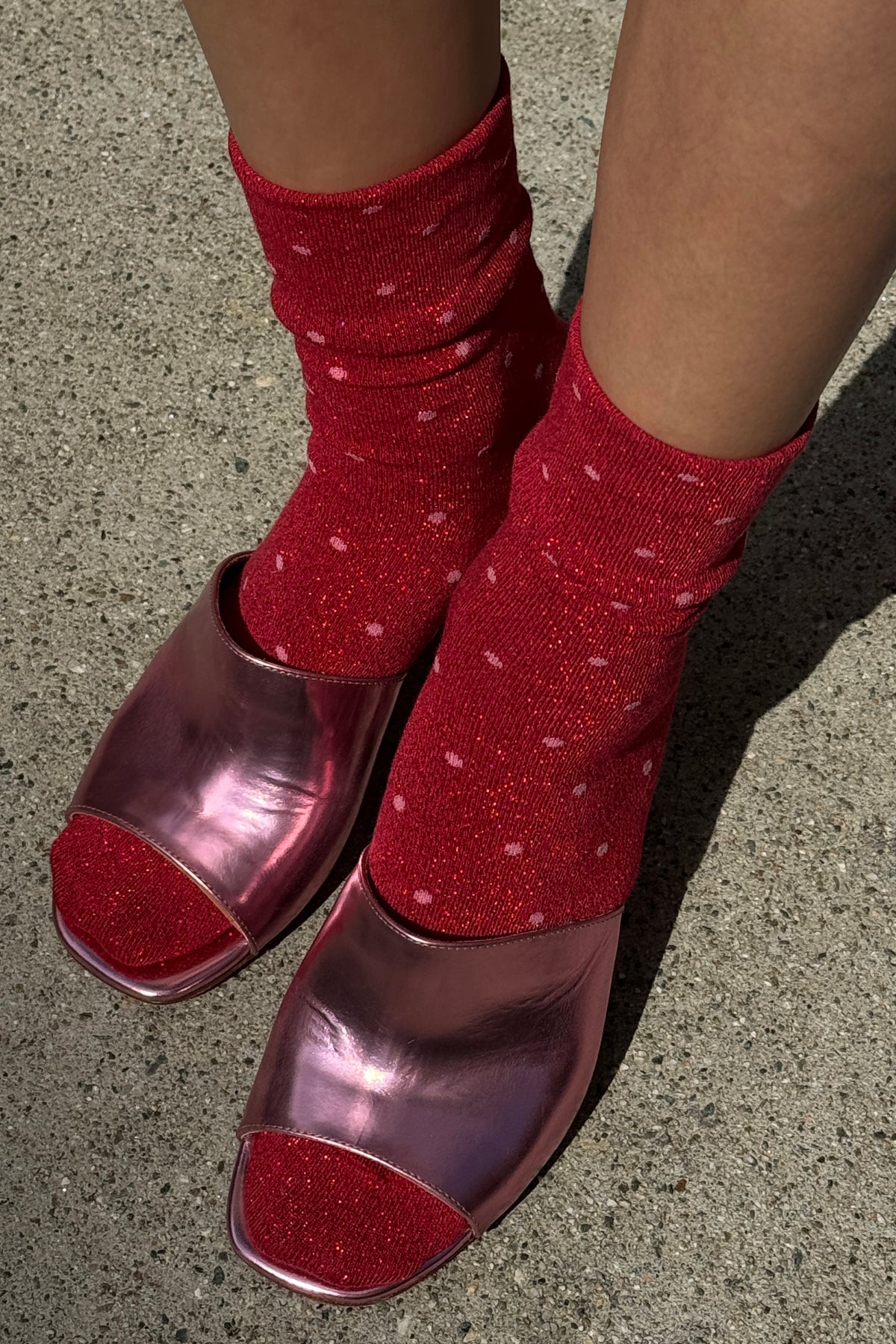 Lurex Patterned Sneaker - Polka Dot - Red/Pink