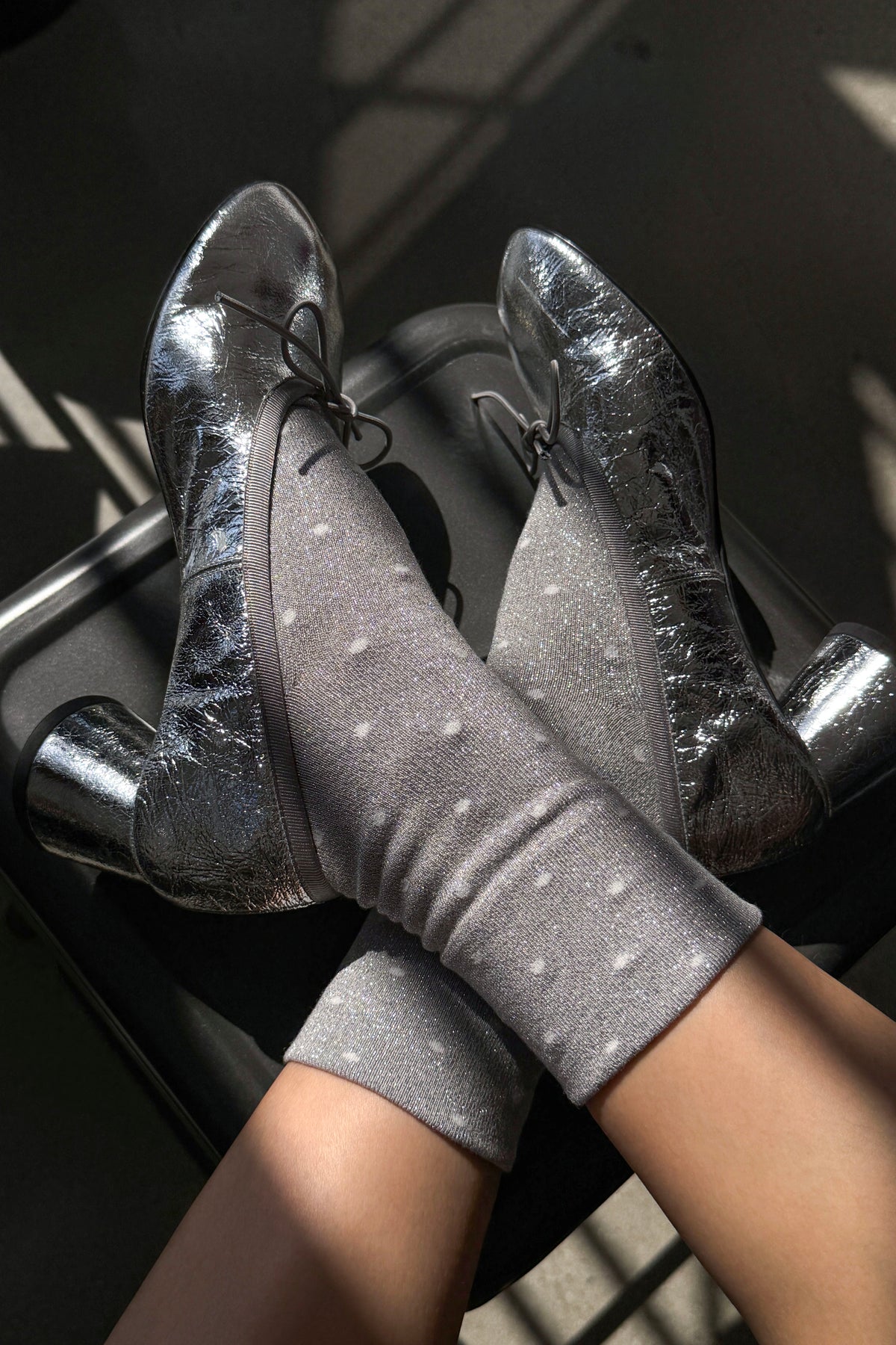 Lurex Patterned Sneaker - Polka Dot - Silver/White