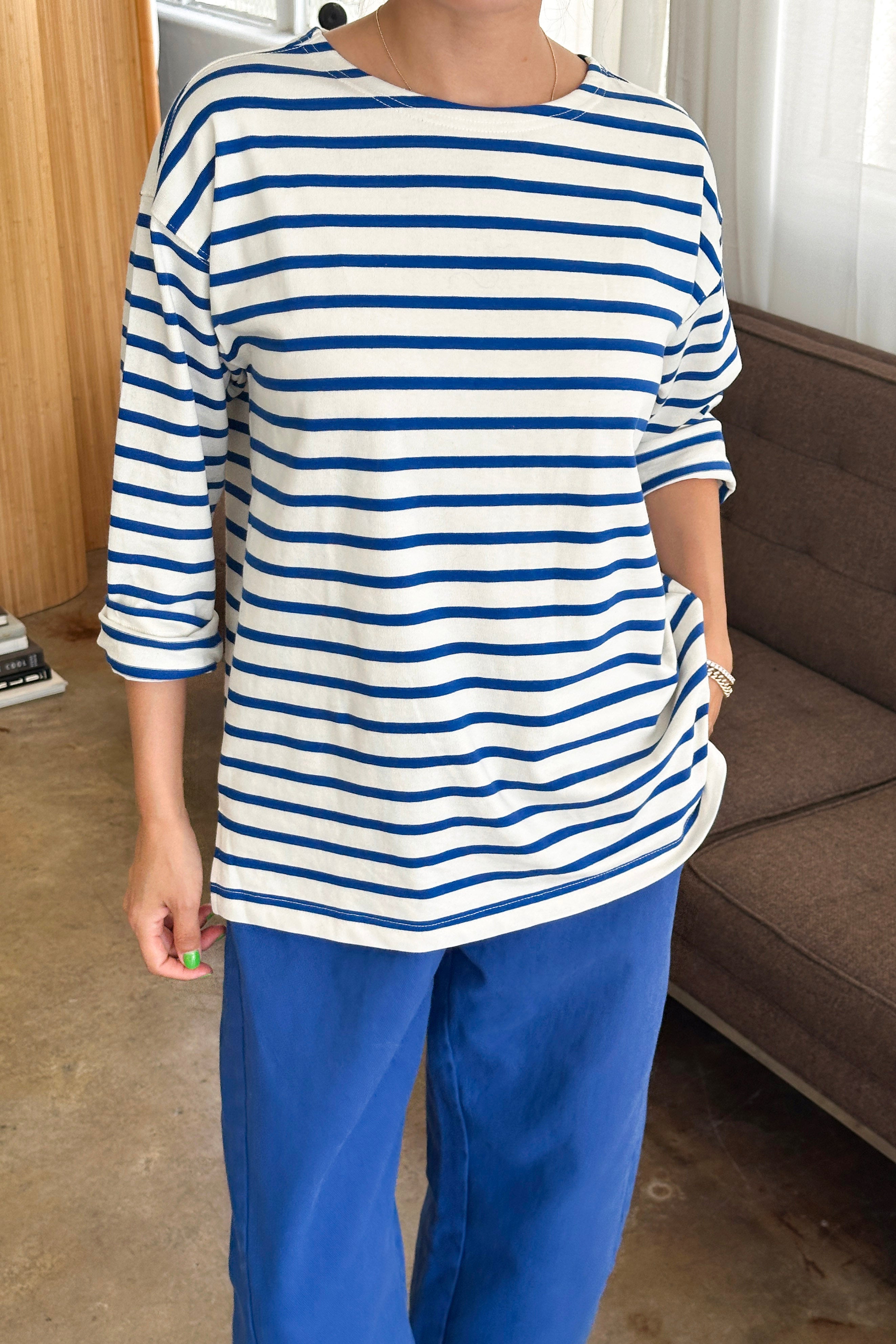 Marseille Top - Blue Stripe on Cream
