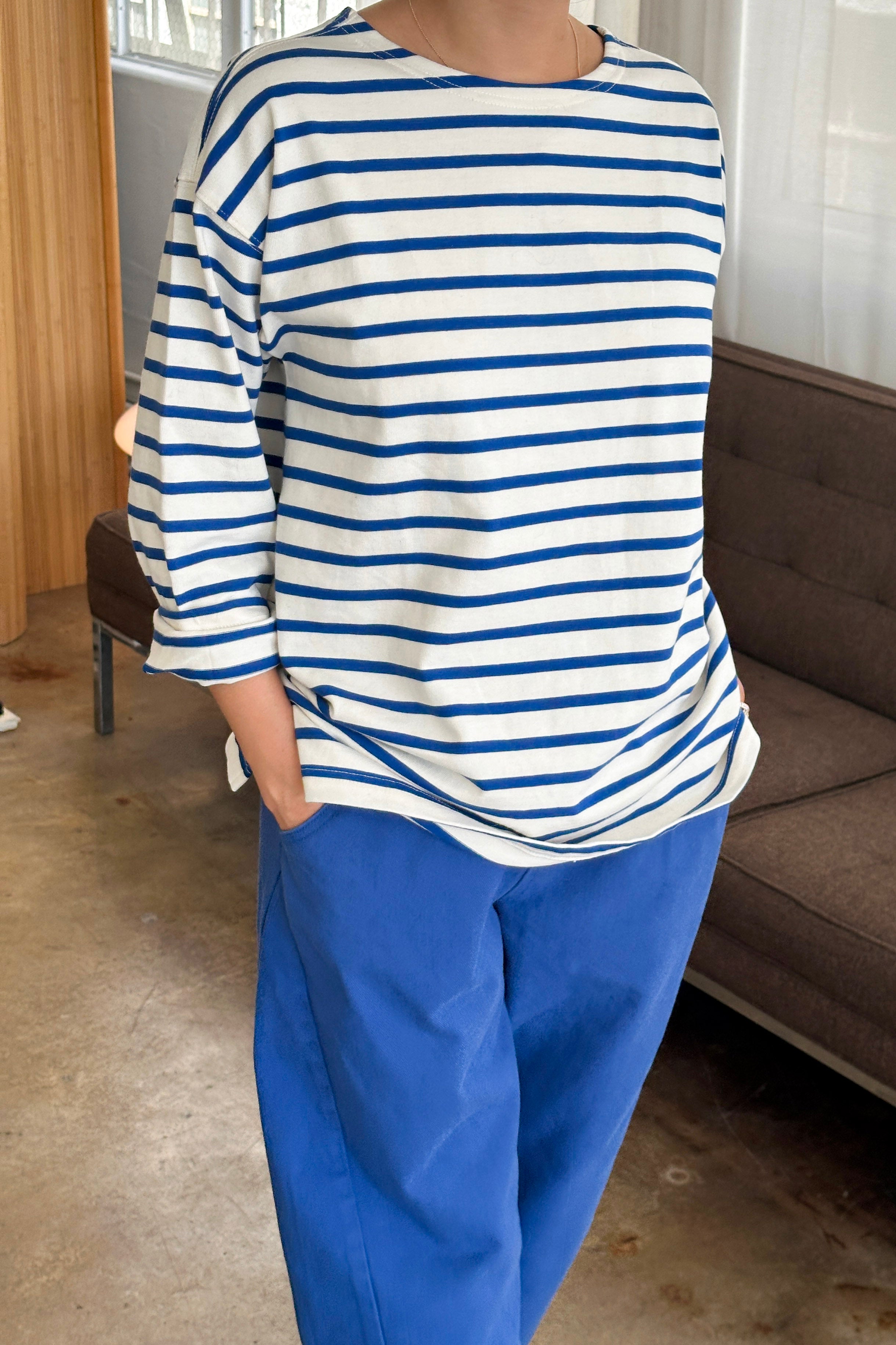Marseille Top - Blue Stripe on Cream