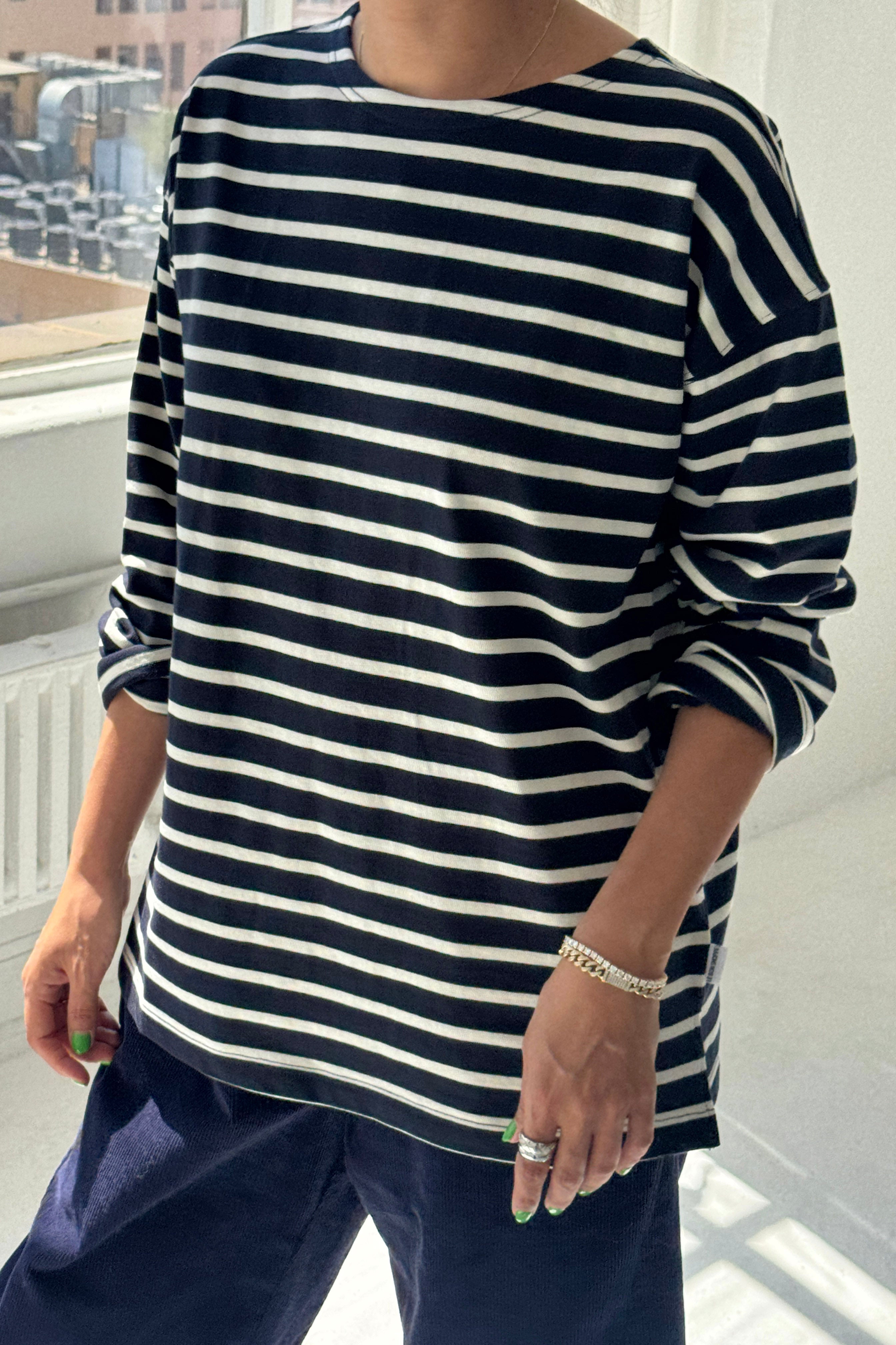 Marseille Top - White Stripe on Navy