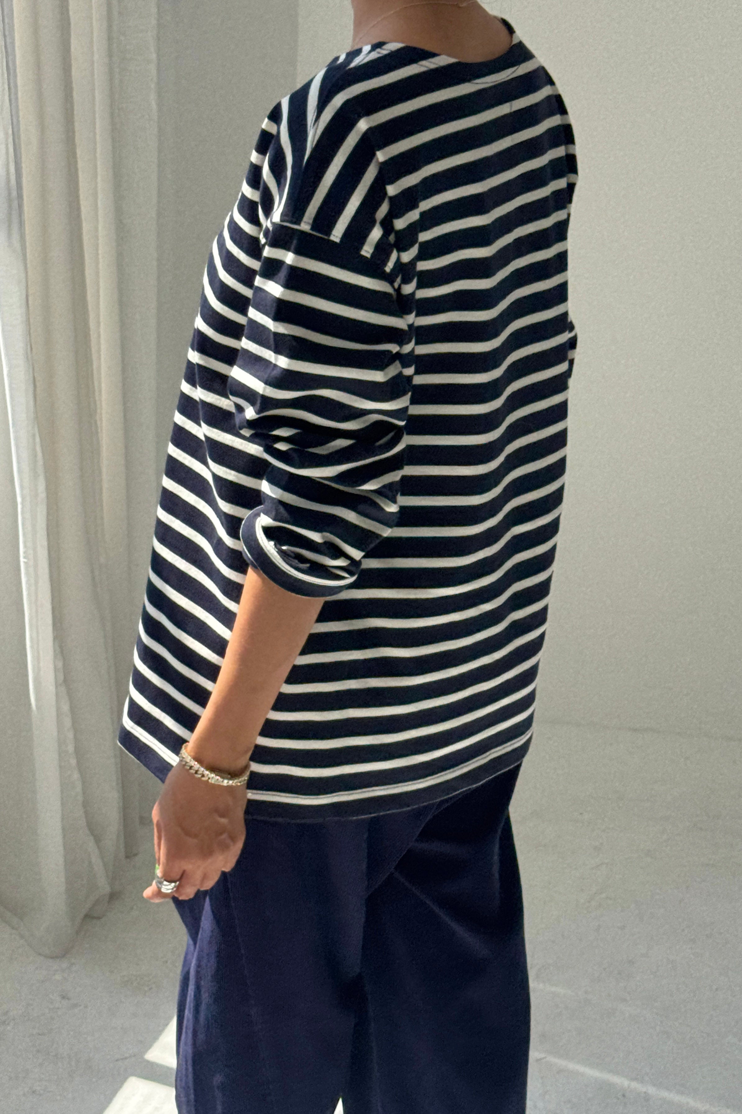 Marseille Top - White Stripe on Navy