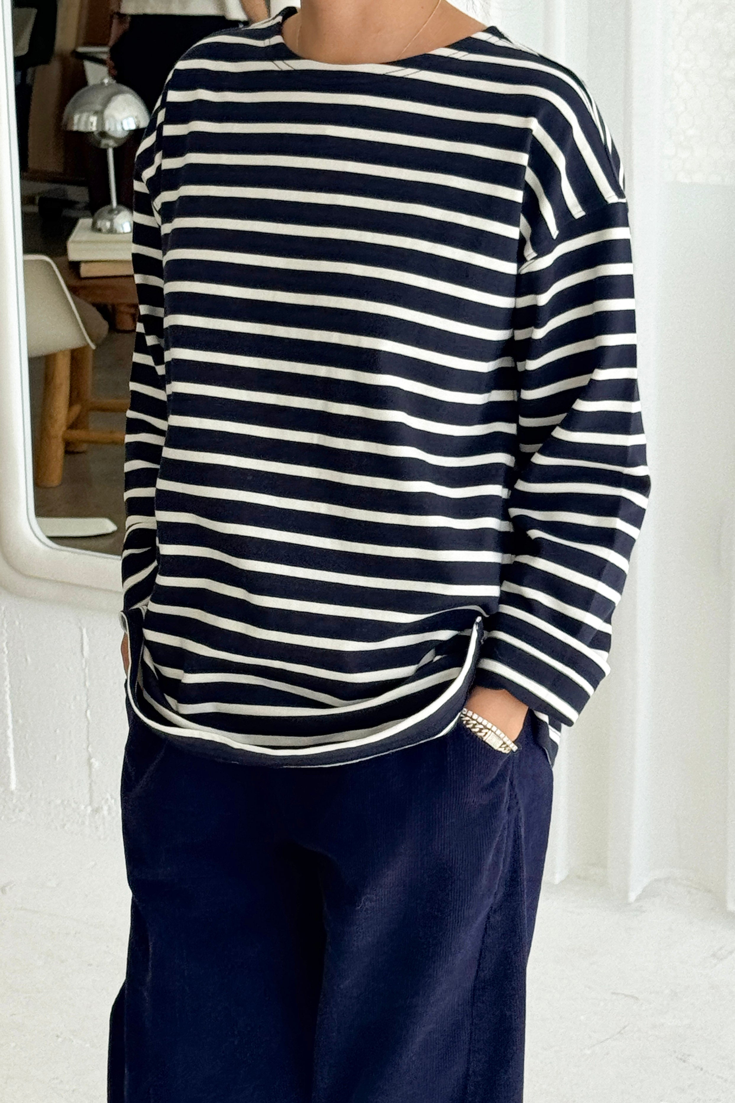 Marseille Top - White Stripe on Navy