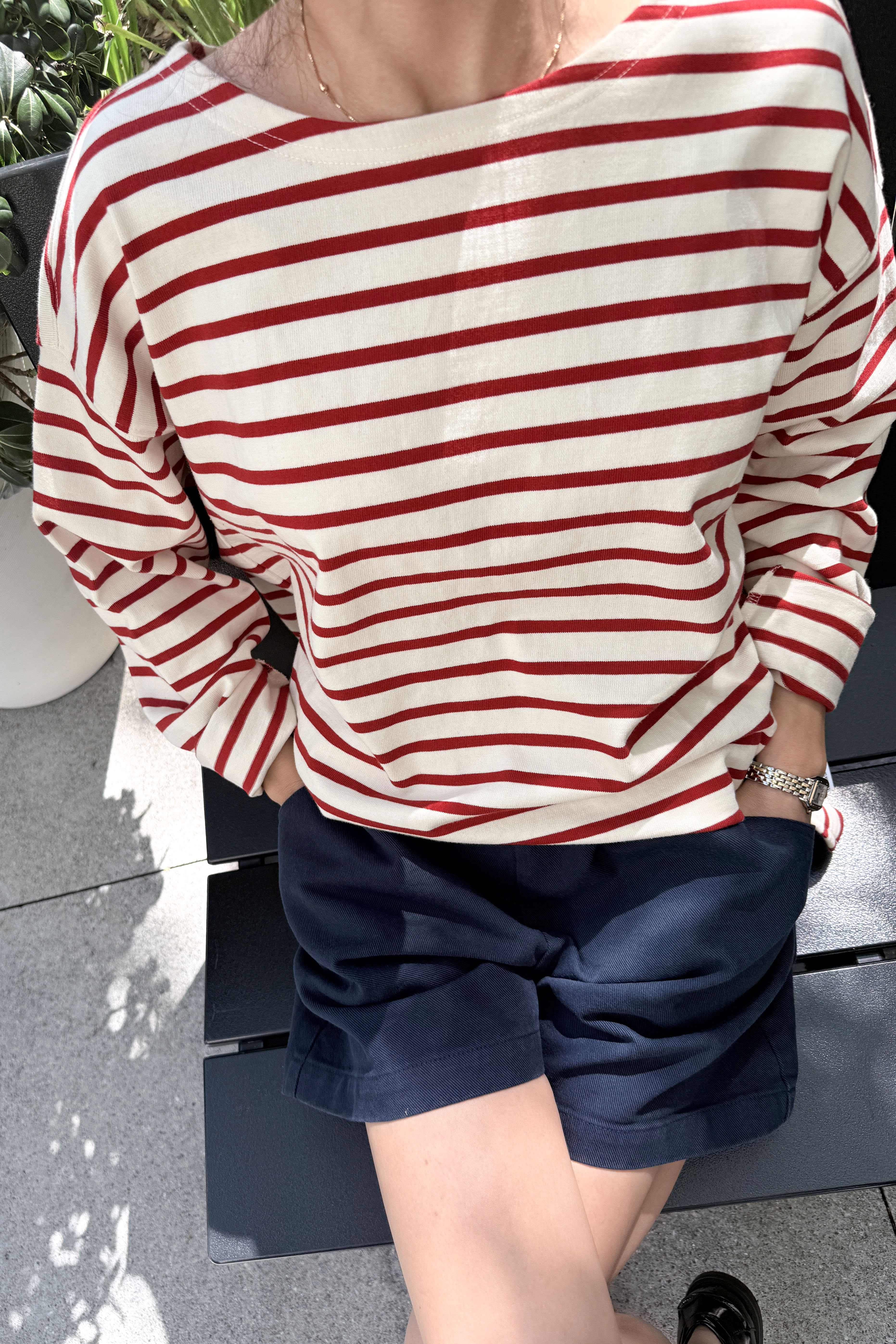 Marseille Top - Red Stripe on Cream