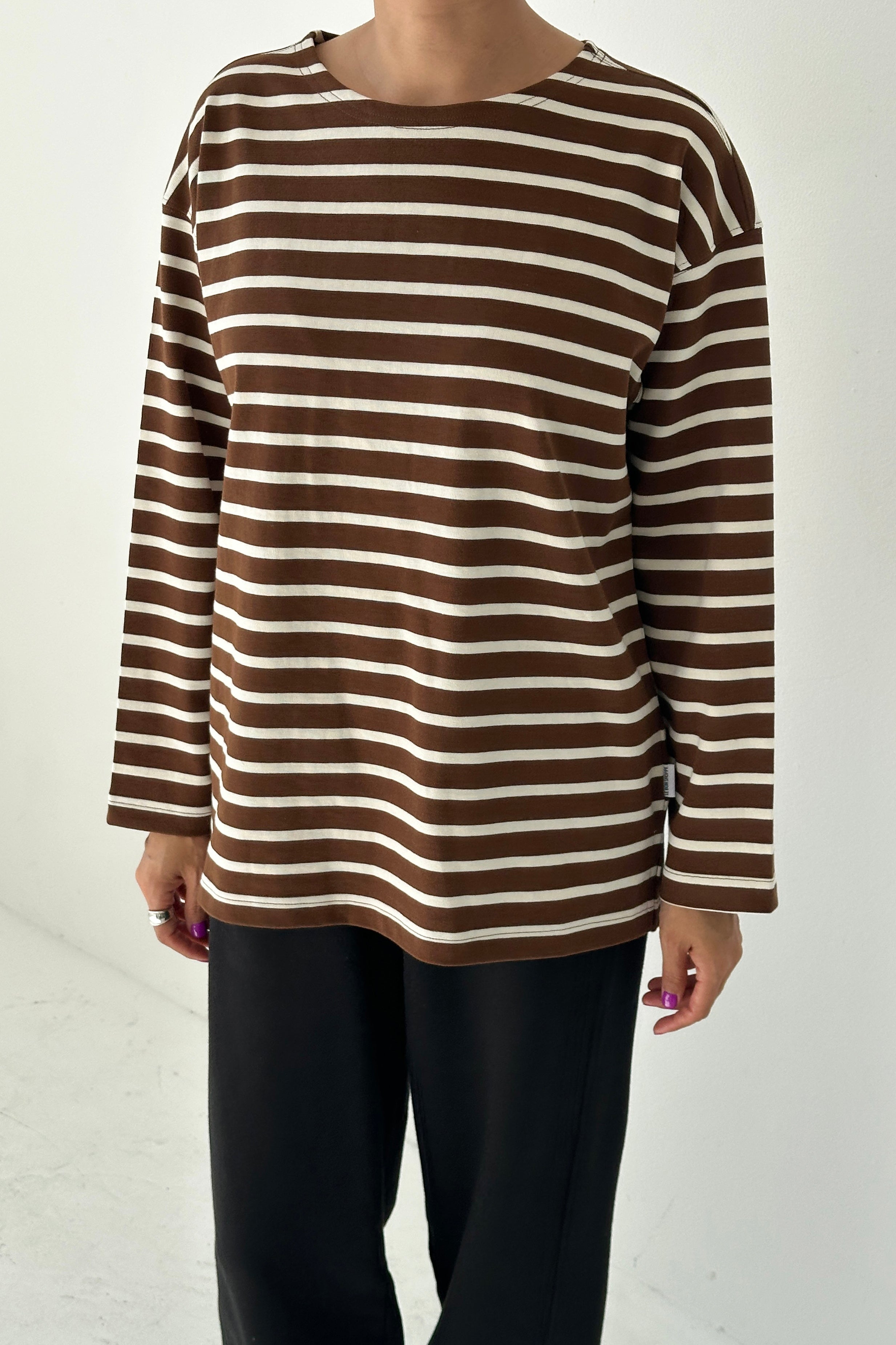 Marseille Top - White Stripe on Coffee