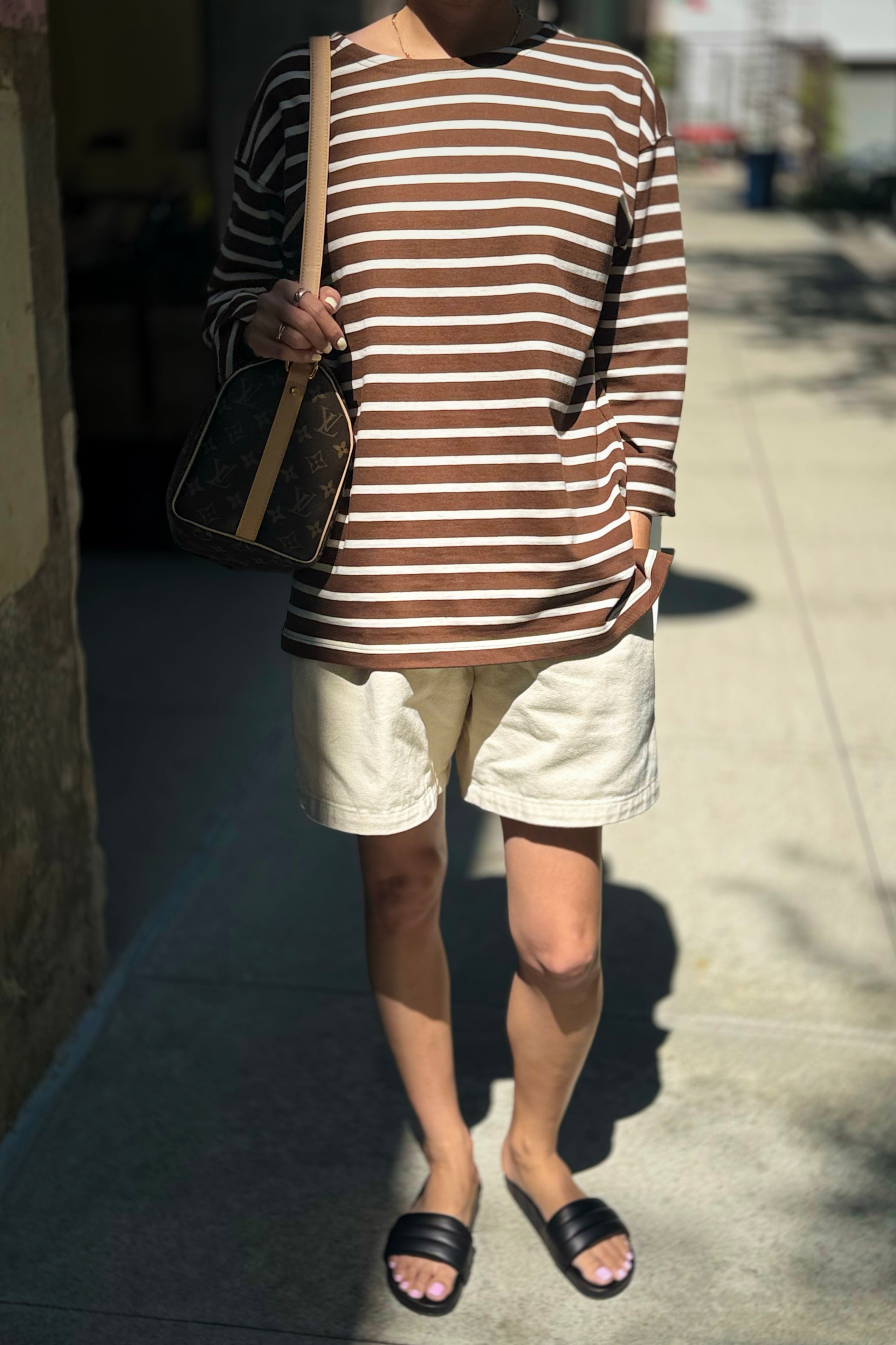 Marseille Top - White Stripe on Coffee