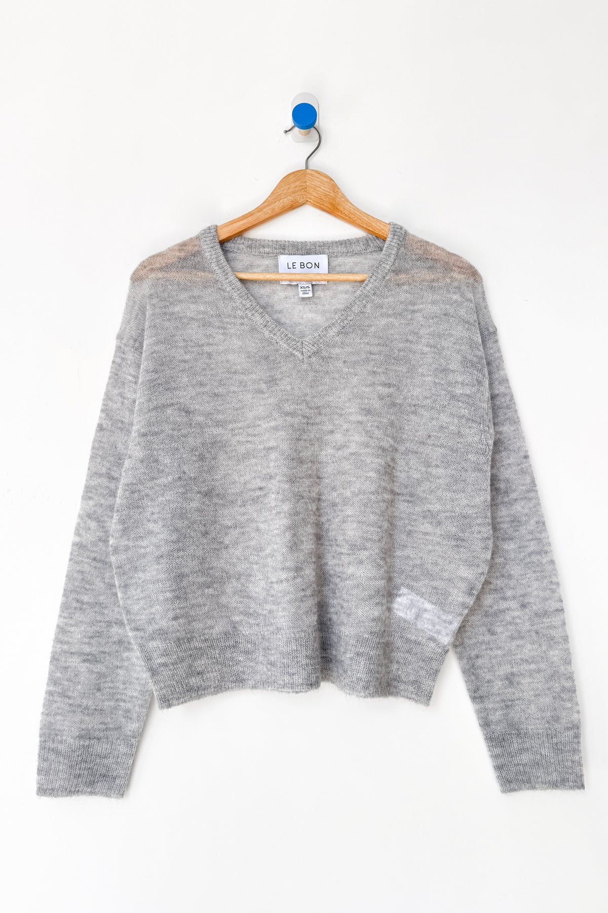 Matthew V-Neck Mohair Sweater- Icy Grey