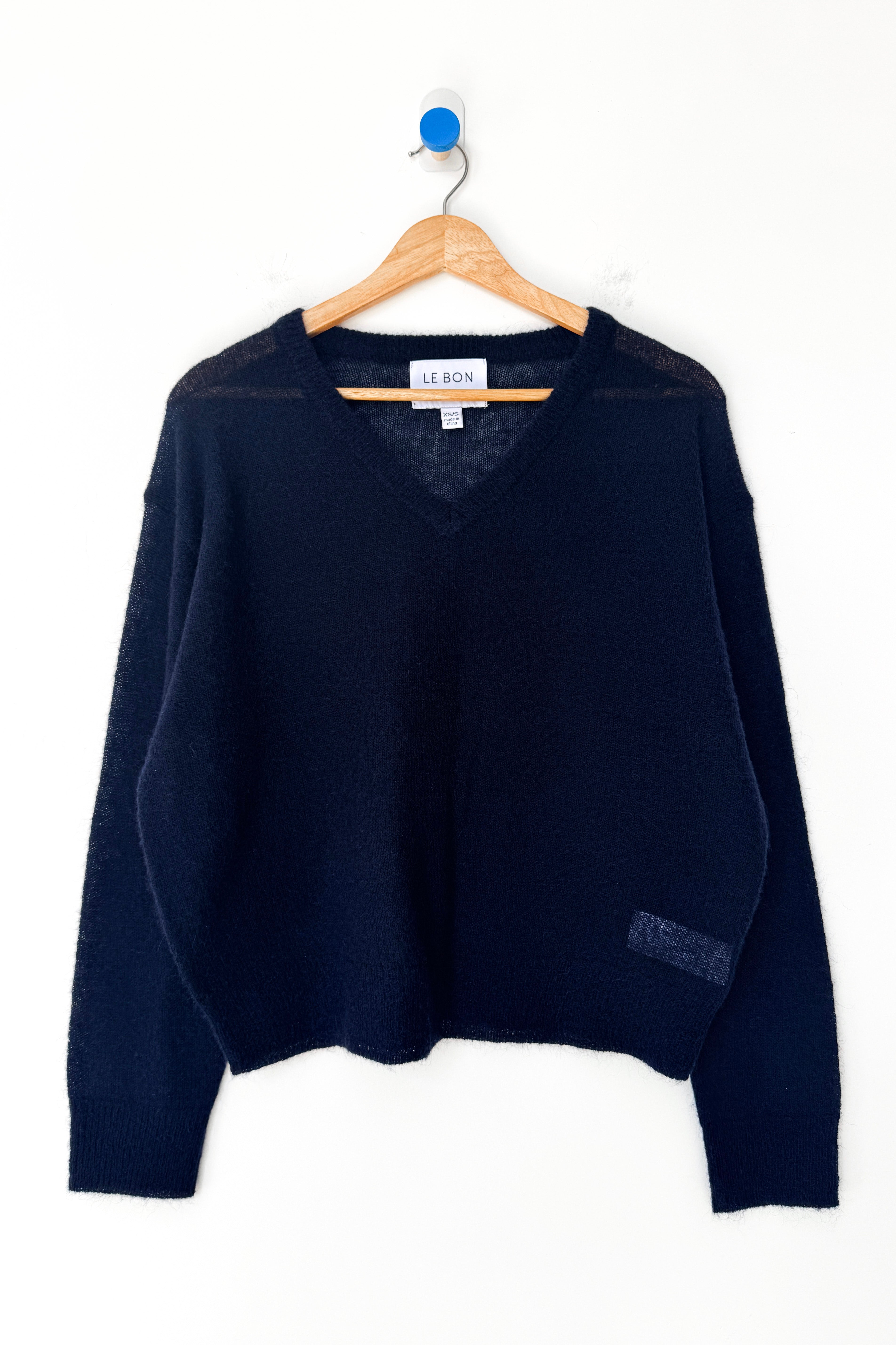 Matthew V-Neck Mohair Sweater- Navy