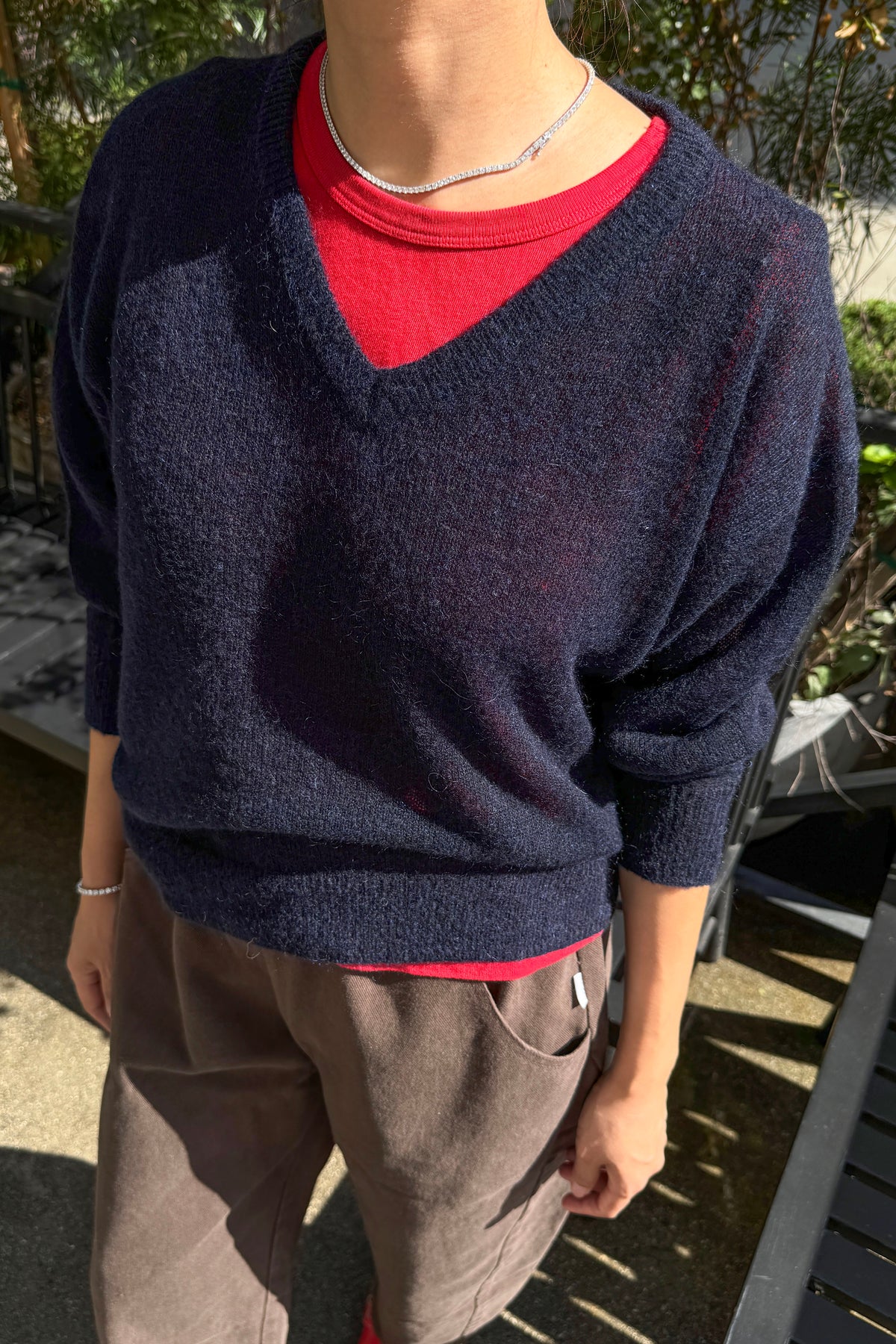 Matthew V-Neck Mohair Sweater- Navy