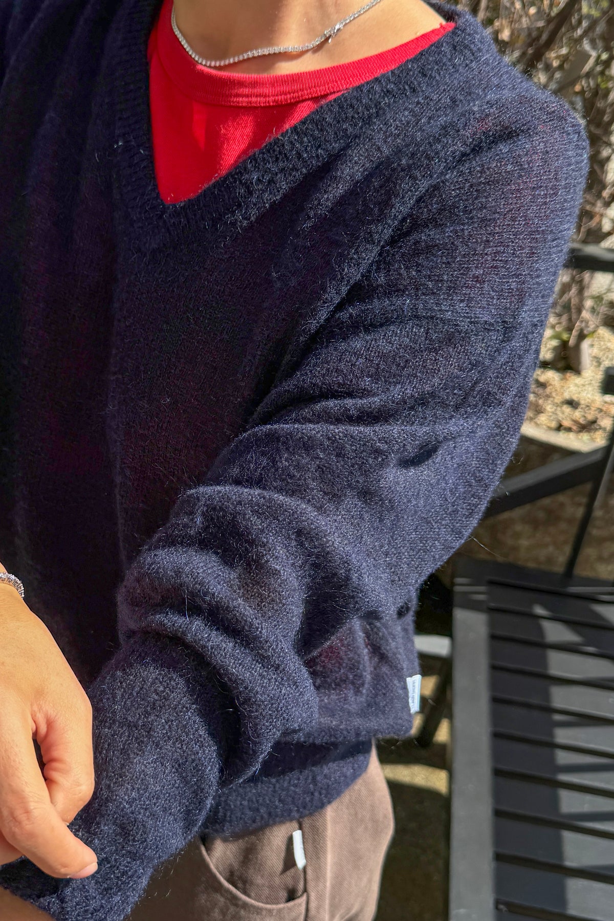 Matthew V-Neck Mohair Sweater- Navy