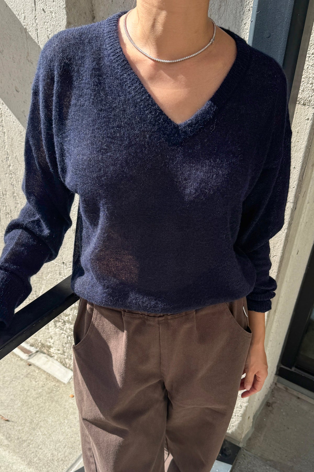 Matthew V-Neck Mohair Sweater- Navy