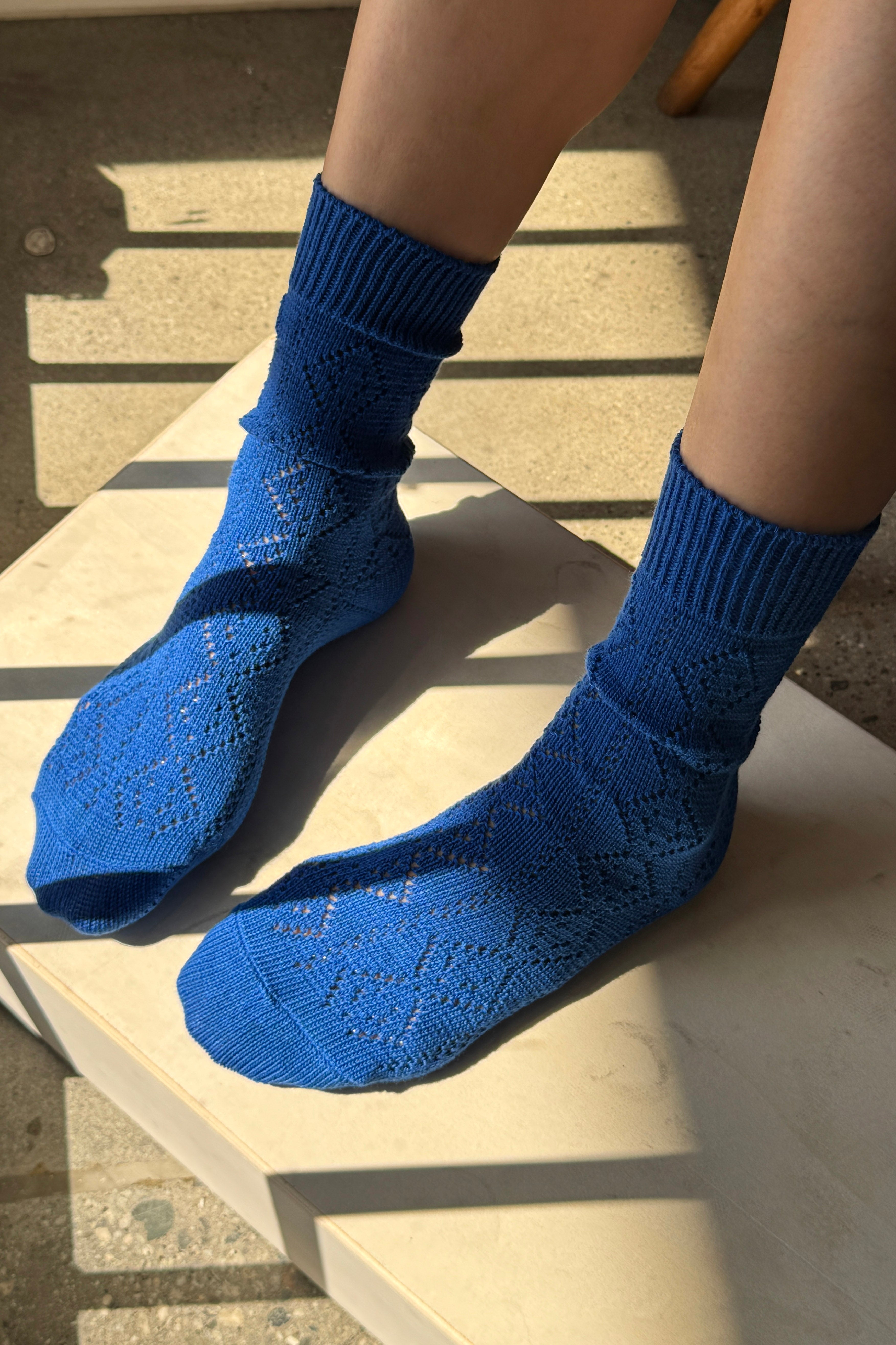 Modal Eyelet Socks - Cobalt