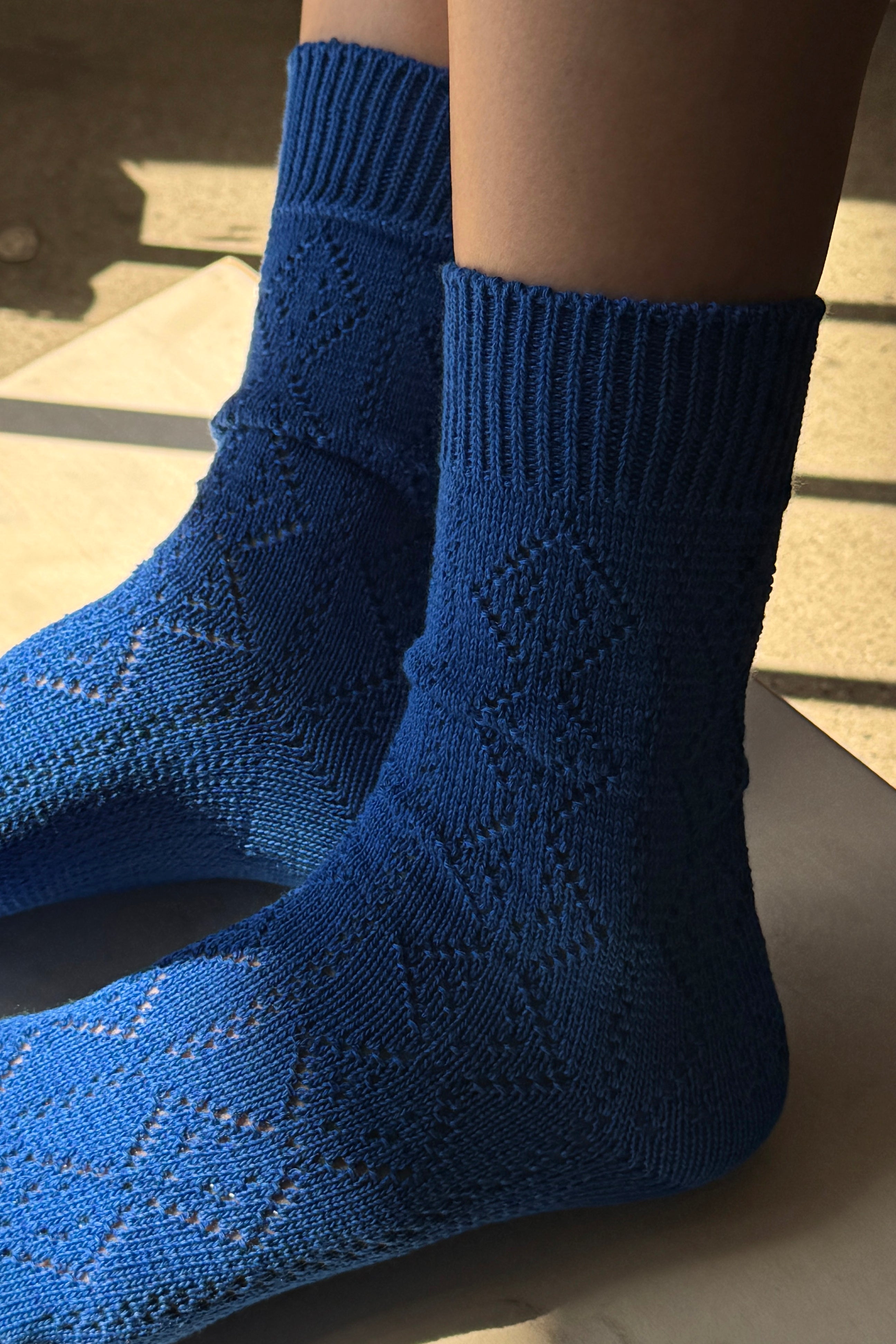 Modal Eyelet Socks - Cobalt