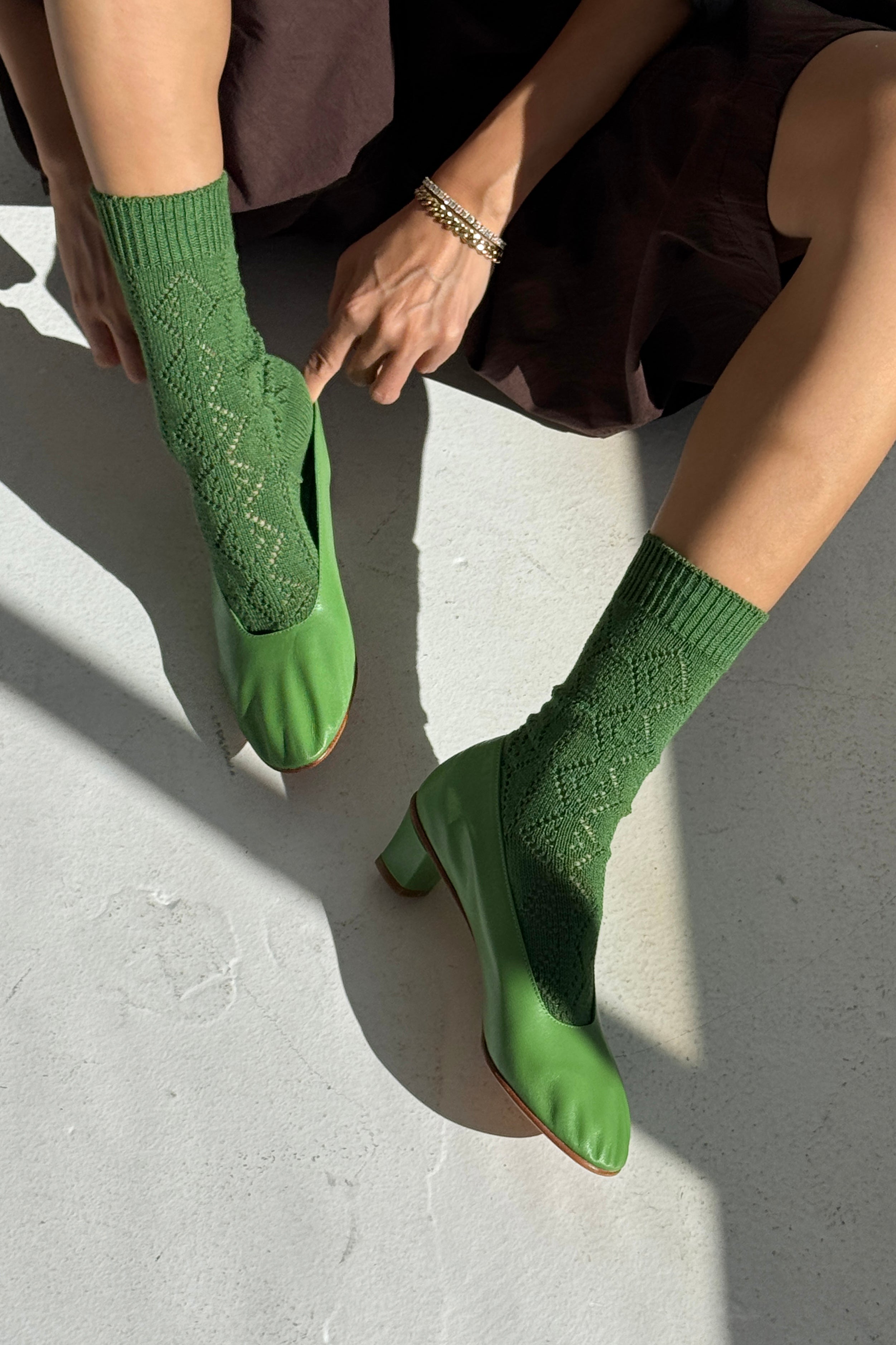 Modal Eyelet Socks - Palm Green